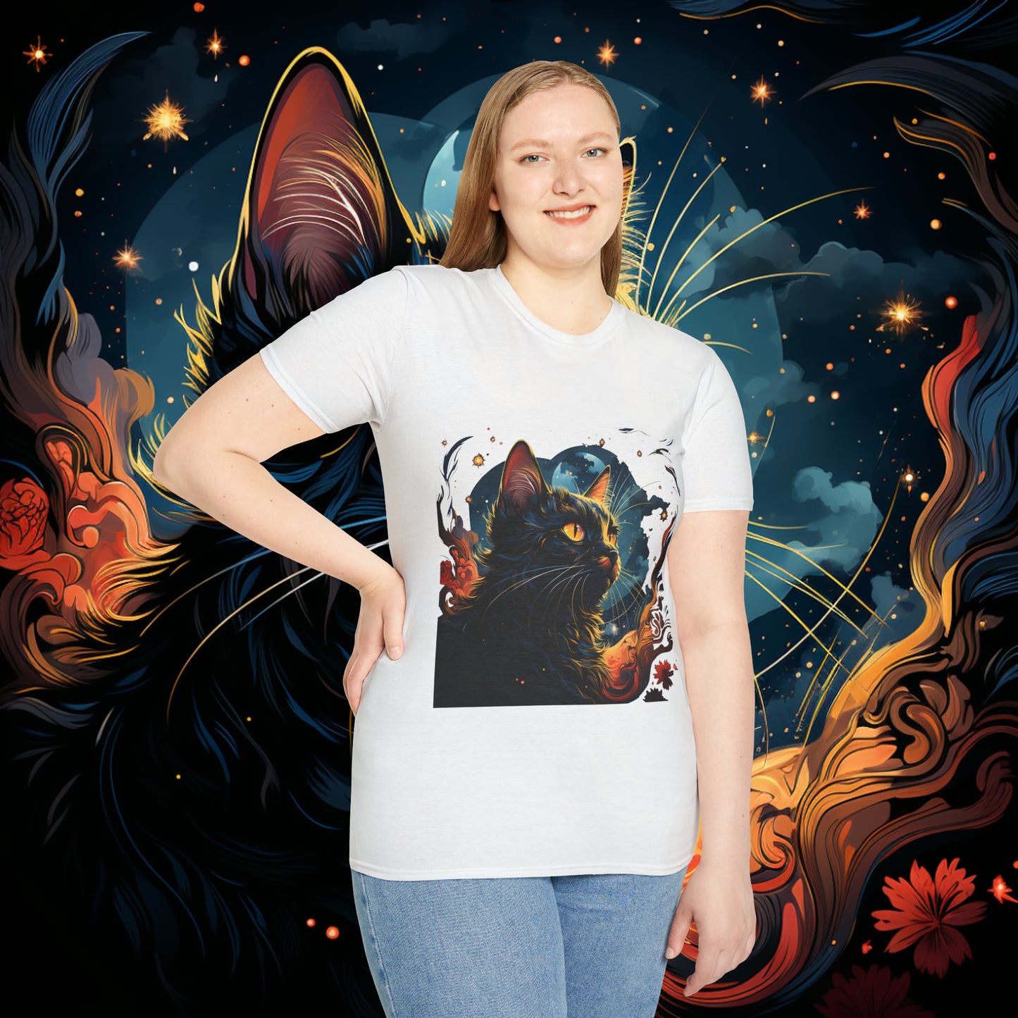 Short Sleeve "Space Cat" T-Shirt Unisex fit, Gift for Him, Gift for Her, Birthday Gift, Gift For Cat Lovers.