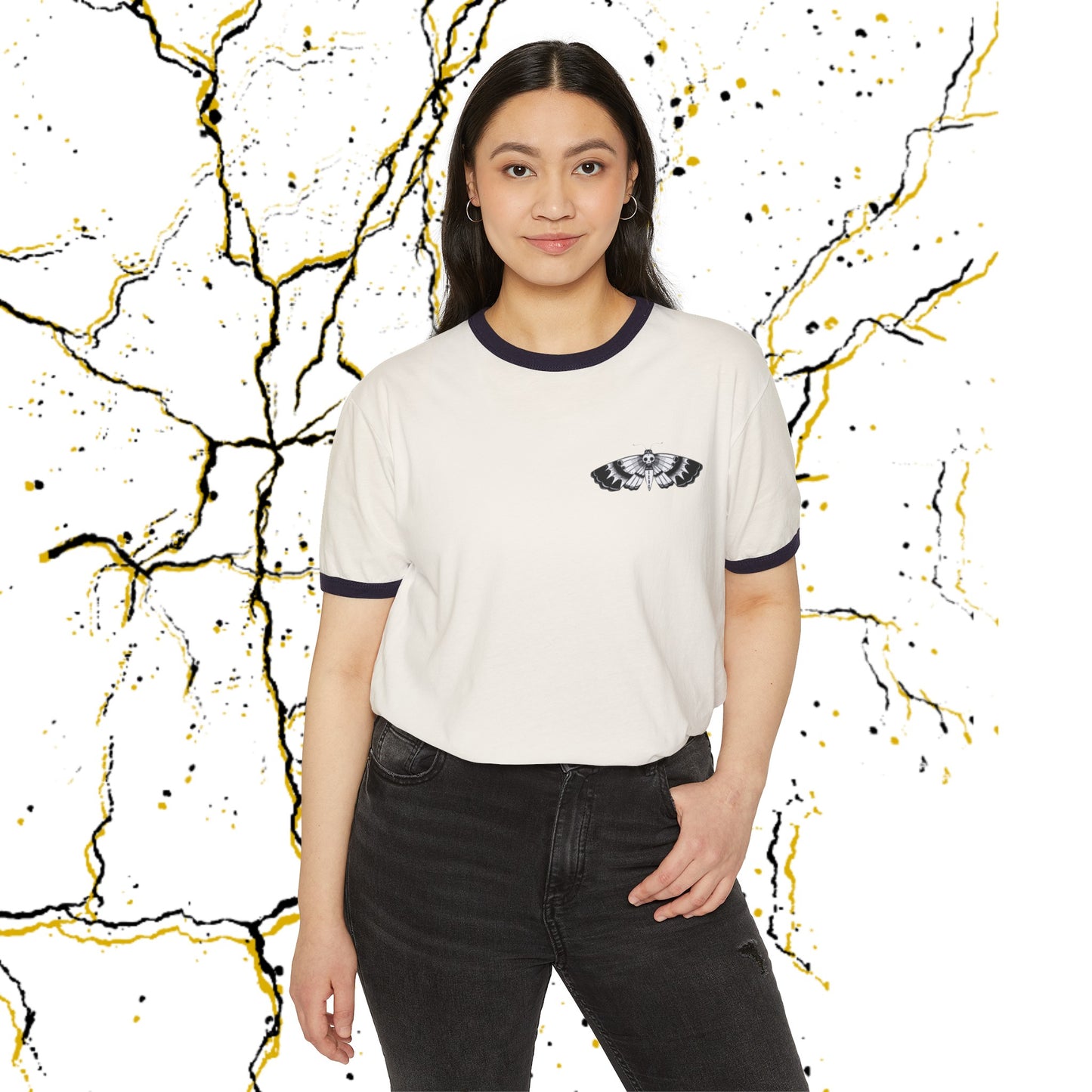 SCBC Unisex "Polilla" Cotton Ringer T-Shirt. Ringer T-shirt, Vintage, Branded, T-Shirt, Streetwear,  Unisex, Light Weight, Spring Fashion