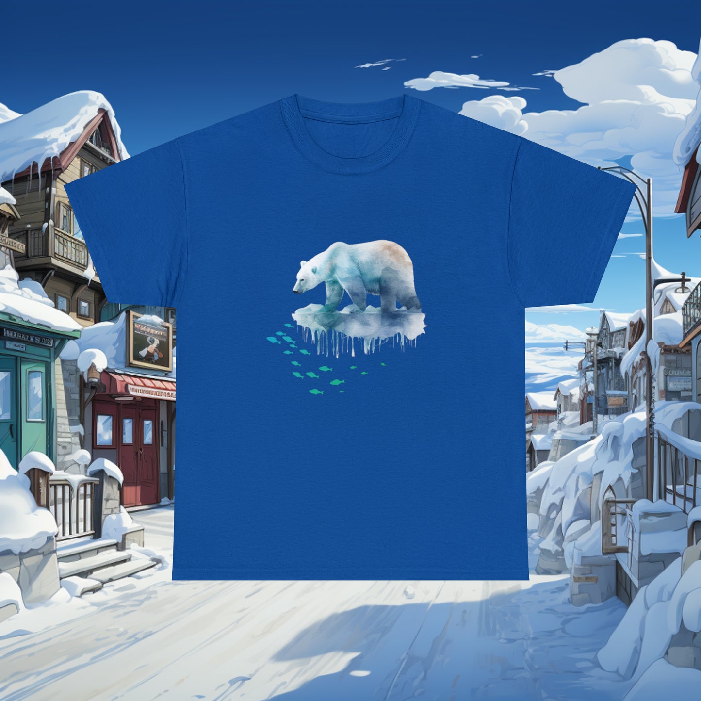 Unisex "Polar Fishing" Heavy Cotton Tee. Graphic T-Shirt, Unisex, Polar Bear, Animal Lover, Gift For Him, Gift For Her, Birthday Gift.