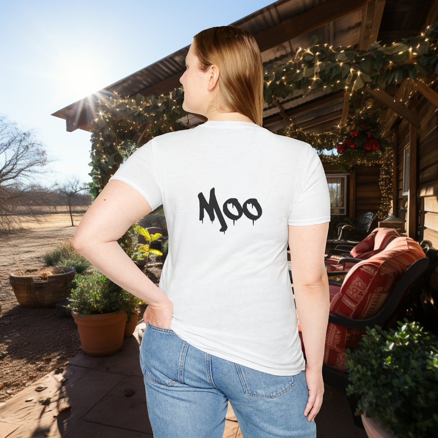 Unisex " Moo Cow" Soft Style T-Shirt.  Farmer Shirt, Cow Shirt, Gift For Animal Lovers, Unisex, Animal Rescue, Veteran, Birthday Gift.