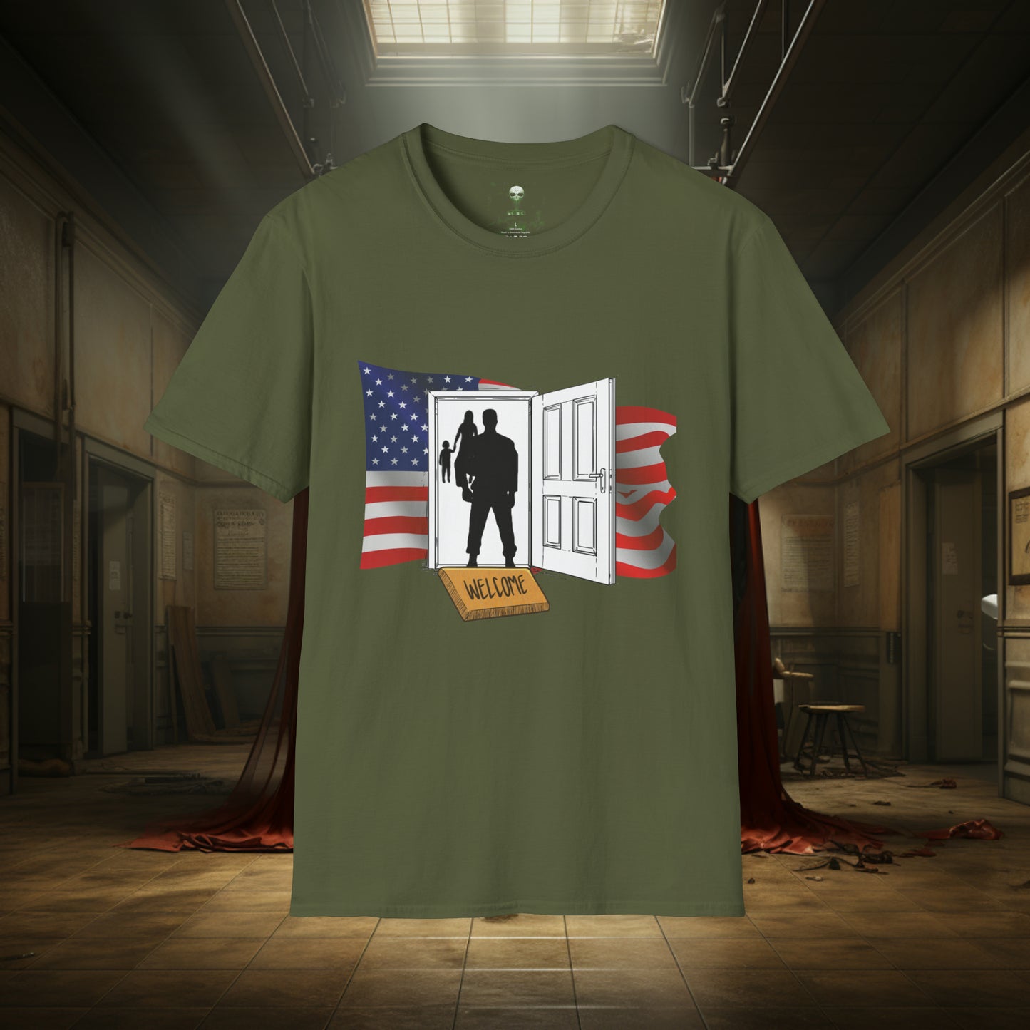 Unisex "Welcome Home" Soft Style T-Shirt.  Hunting Shirt, Patriotic Shirt, Gift For Veteran, Unisex, Army Wife, Veteran, Birthday Gift.