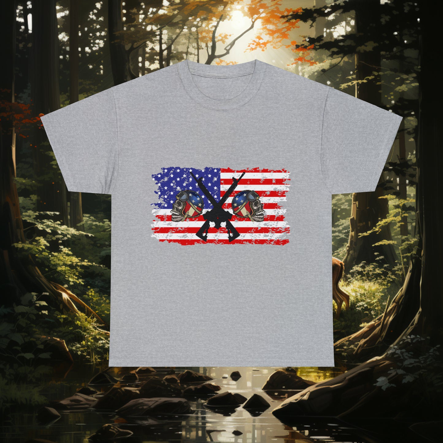 Unisex "American Hunter" Heavy Cotton Tee. Hunting Shirt. Patriotic Shirt. Gift For Hunter. Unisex. Hunting Lover. Patriot. Veteran. Birthday Gift. Christmas Gift