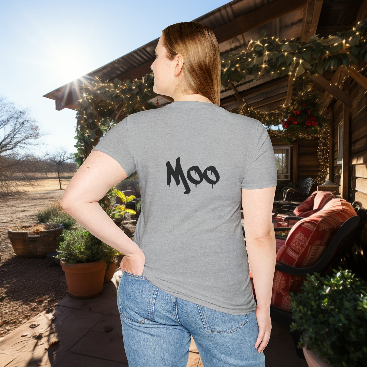Unisex " Moo Cow" Soft Style T-Shirt.  Farmer Shirt, Cow Shirt, Gift For Animal Lovers, Unisex, Animal Rescue, Veteran, Birthday Gift.