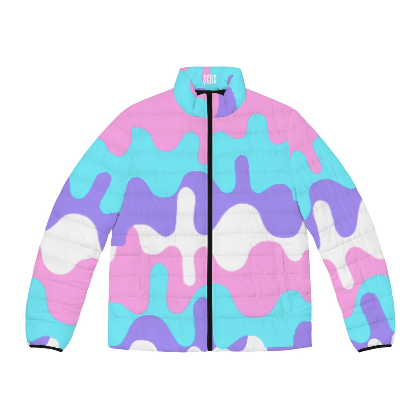 Men' s SCBC "Pastel Power" Puffer Jacket (AOP). Puffer Jacket, Spring, Men's Clothes, Warm Jacket, Lightweight, Art, Graphic Design