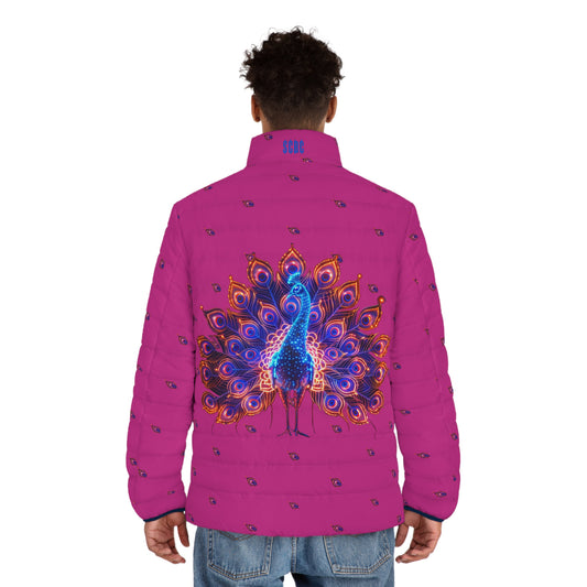Men's "Beautiful Display" Puffer Jacket (AOP). Puffer Jacket, Spring, Mens Clothes, Warm Jacket, Lightweight, Peacock, Graphic Design