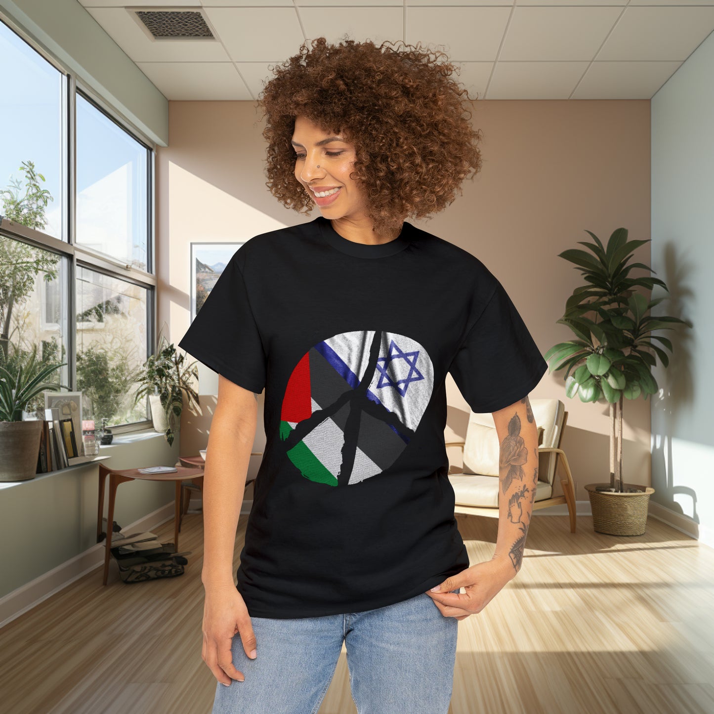 Unisex Peace In The Middle East Heavy Cotton Tee. T-Shirt. Streetwear. Peace Shirt. Palestine. Israel. Unisex. Gift For Him. Gift For Her.