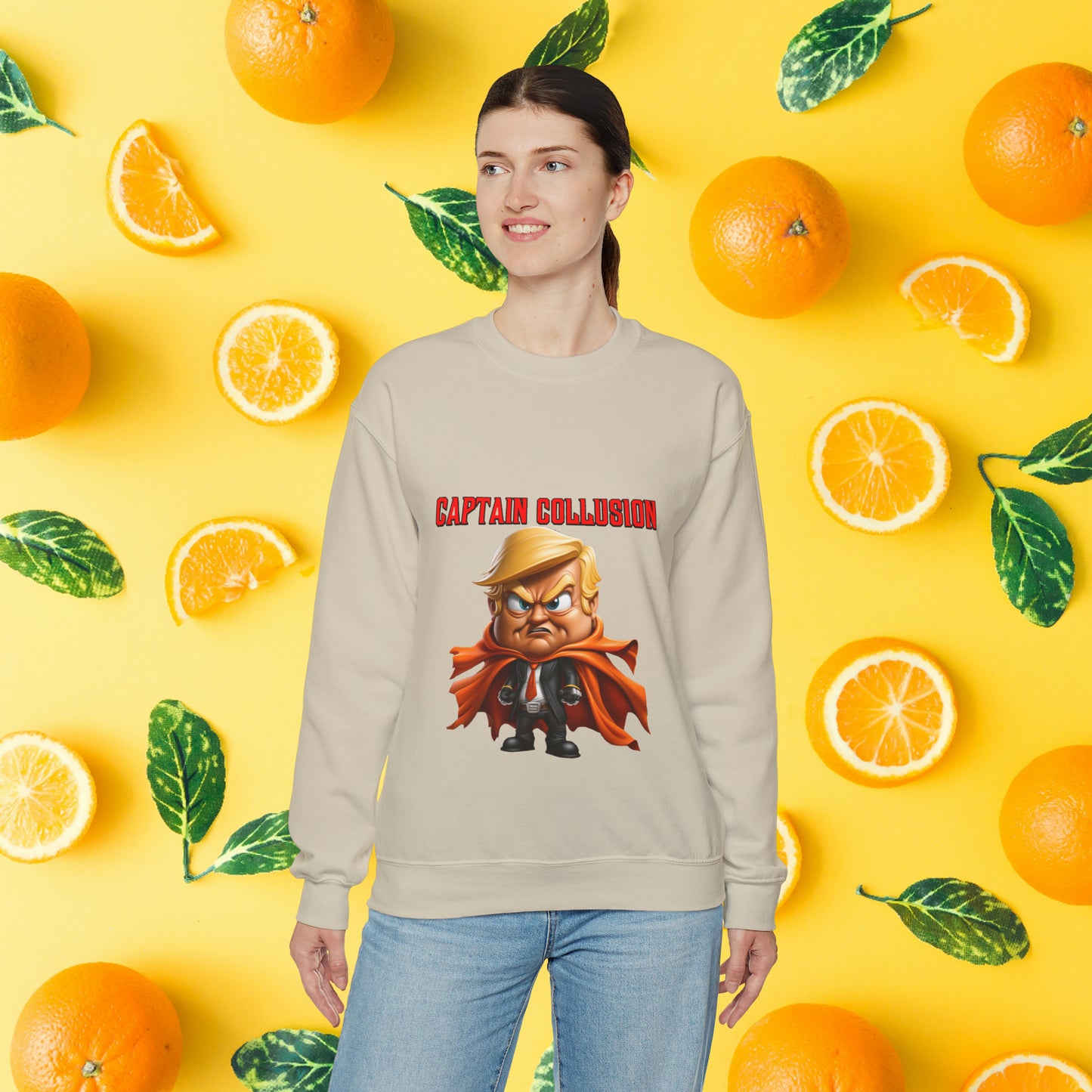 Unisex "Captain Collusion"  Heavy Blend™ Crewneck Sweatshirt. Political Shirt. Donald Trump Shirt. 2024 Election. Unisex. Gift For Him. Gift For Her. Birthday Gift. Christmas Gift.