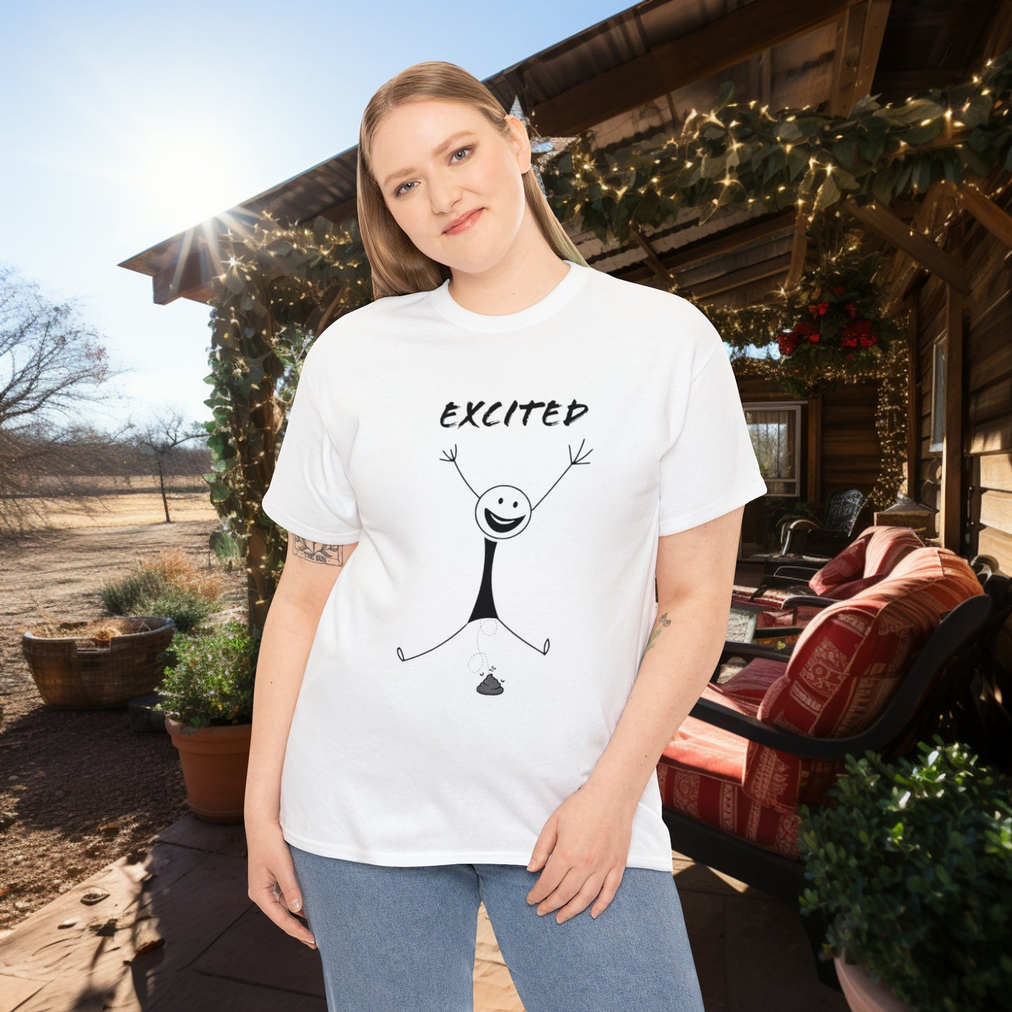 Unisex Excited Stick Figure Heavy Cotton Tee. Positive Affirmation. Inspiring Quote. Funny Shirt. Graphic T Shirt. Stick Figure Art