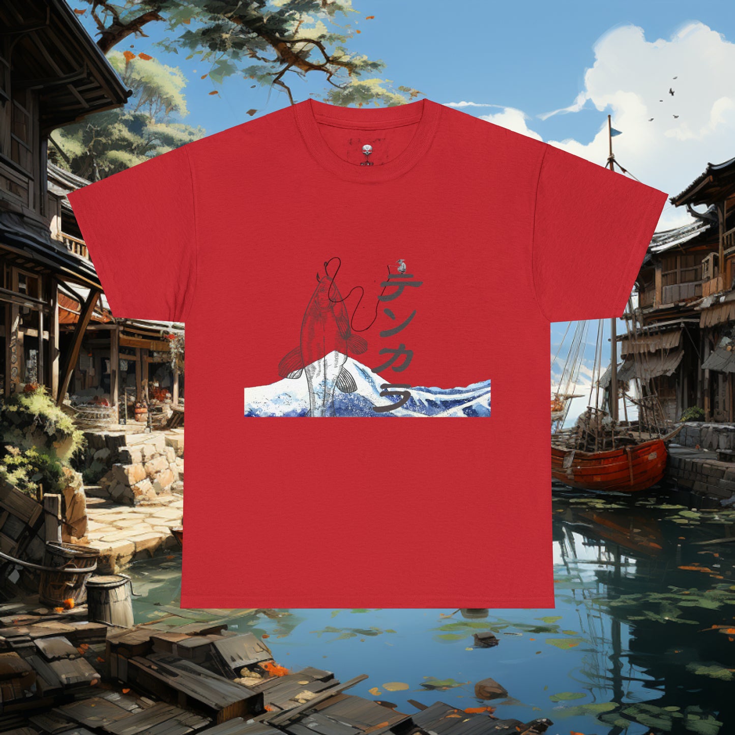 Unisex "Fly Fishing" Heavy Cotton Tee. Graphic T-Shirt, Japanese, T-Shirt, Gift For Him, Gift For Her, Fisherman, Fishing Gear,