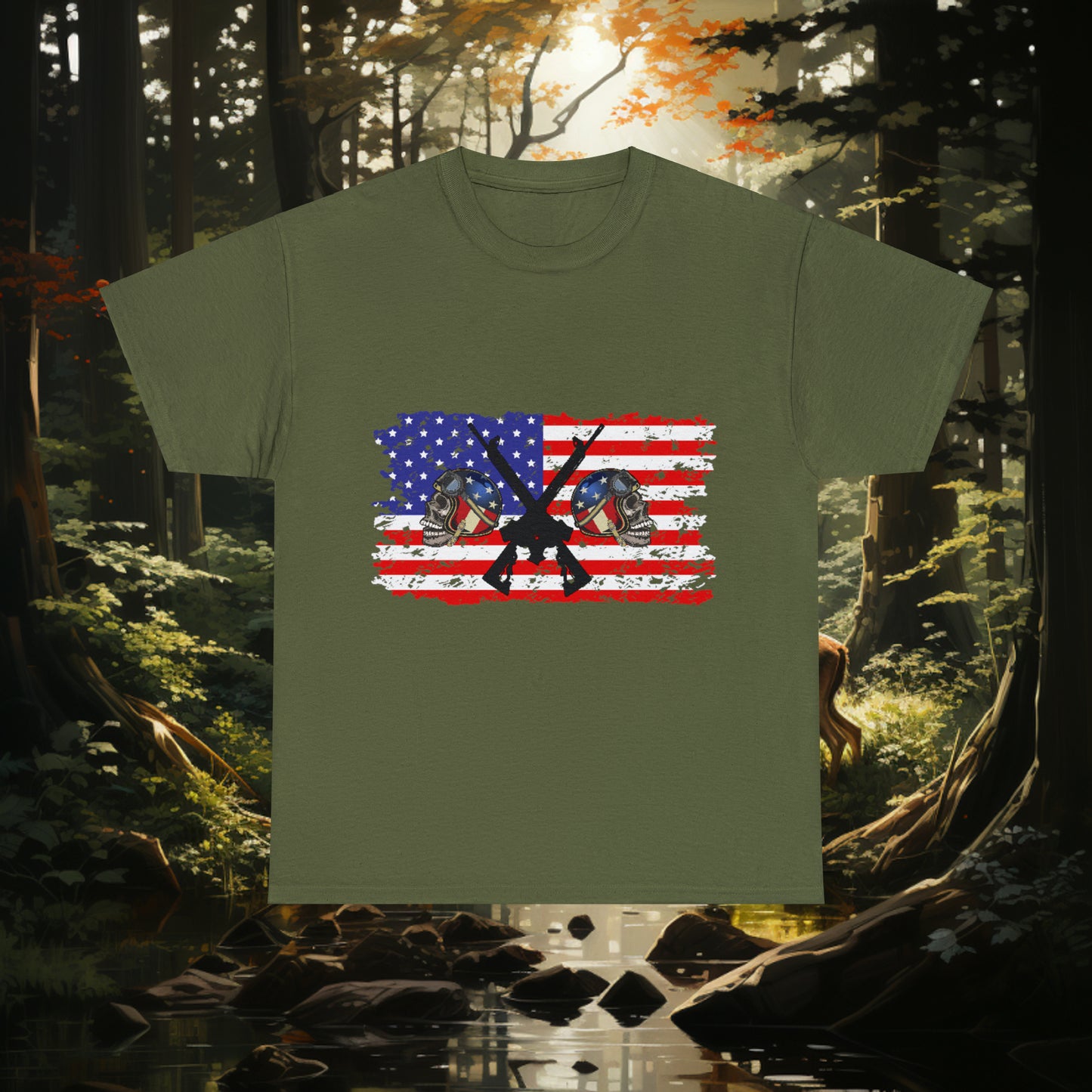 Unisex "American Hunter" Heavy Cotton Tee. Hunting Shirt. Patriotic Shirt. Gift For Hunter. Unisex. Hunting Lover. Patriot. Veteran. Birthday Gift. Christmas Gift