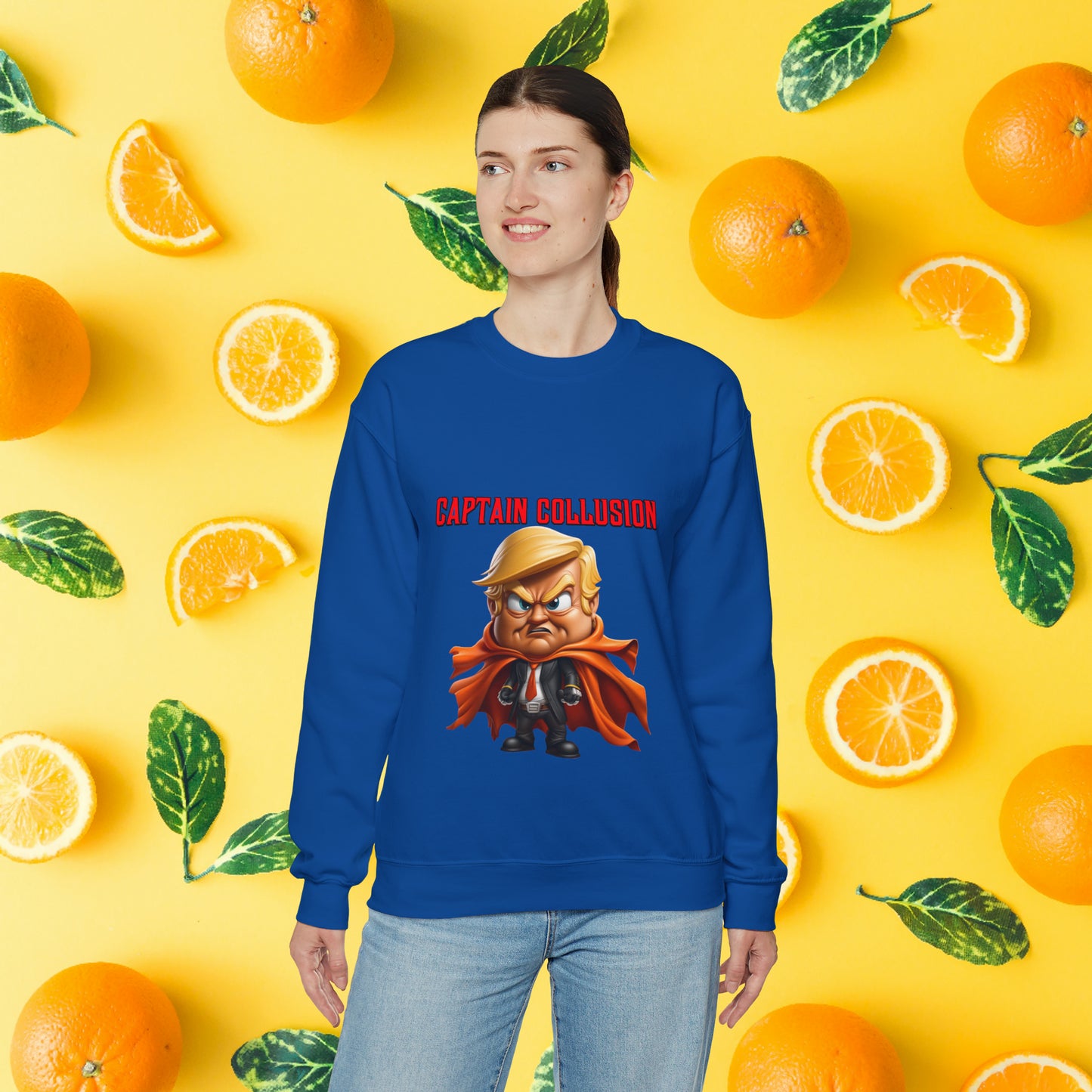 Unisex "Captain Collusion"  Heavy Blend™ Crewneck Sweatshirt. Political Shirt. Donald Trump Shirt. 2024 Election. Unisex. Gift For Him. Gift For Her. Birthday Gift. Christmas Gift.