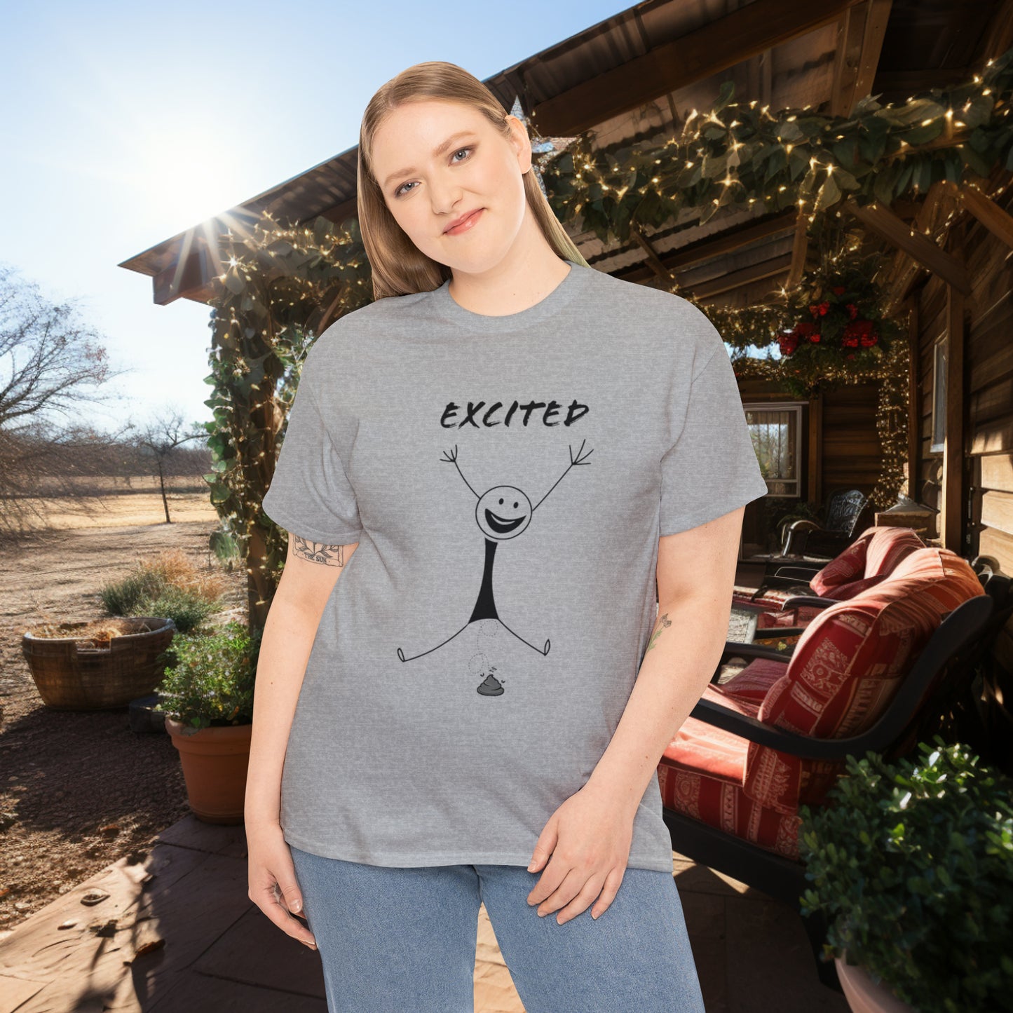 Unisex Excited Stick Figure Heavy Cotton Tee. Positive Affirmation. Inspiring Quote. Funny Shirt. Graphic T Shirt. Stick Figure Art