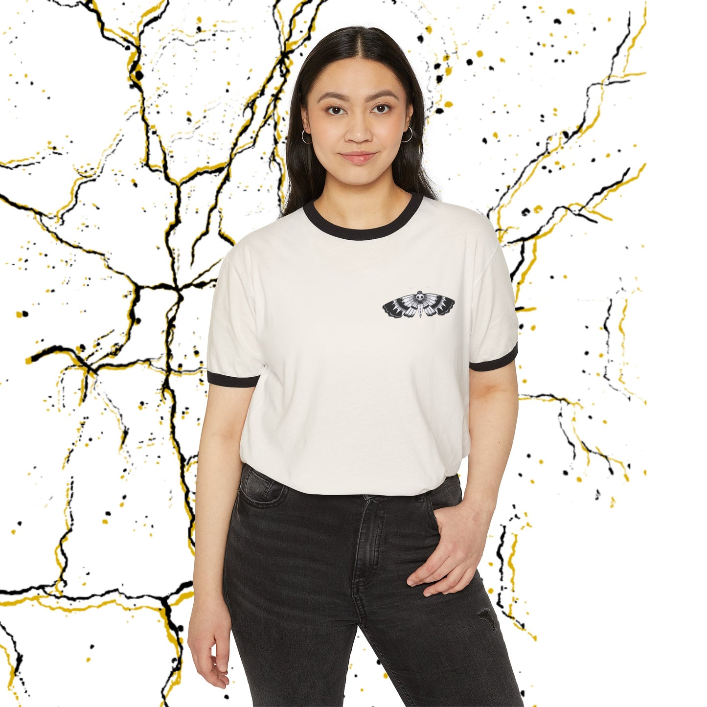 SCBC Unisex "Polilla" Cotton Ringer T-Shirt. Ringer T-shirt, Vintage, Branded, T-Shirt, Streetwear,  Unisex, Light Weight, Spring Fashion