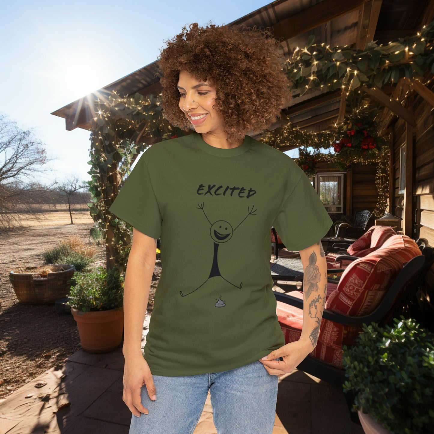 Unisex Excited Stick Figure Heavy Cotton Tee. Positive Affirmation. Inspiring Quote. Funny Shirt. Graphic T Shirt. Stick Figure Art