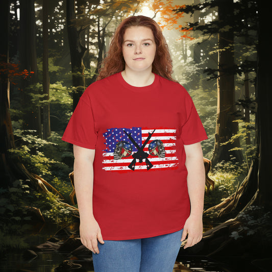 Unisex "American Hunter" Heavy Cotton Tee. Hunting Shirt. Patriotic Shirt. Gift For Hunter. Unisex. Hunting Lover. Patriot. Veteran. Birthday Gift. Christmas Gift