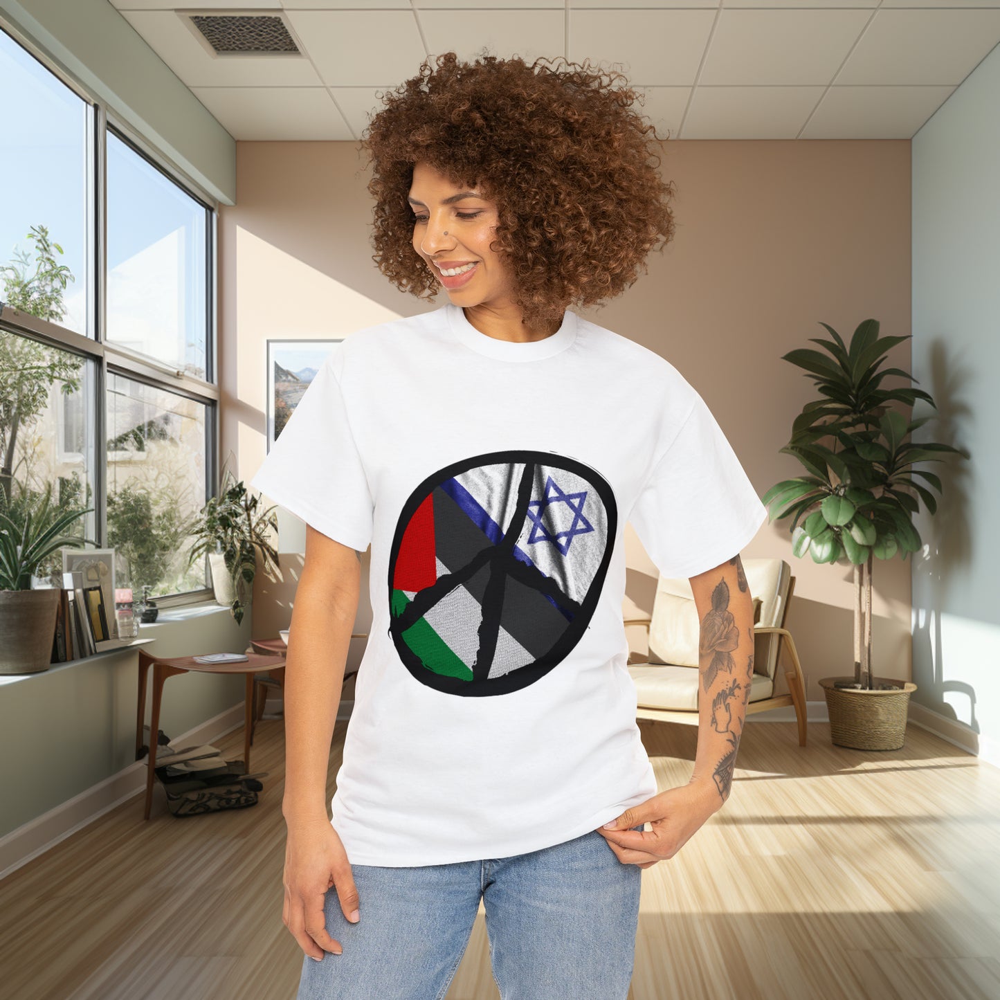 Unisex Peace In The Middle East Heavy Cotton Tee. T-Shirt. Streetwear. Peace Shirt. Palestine. Israel. Unisex. Gift For Him. Gift For Her.