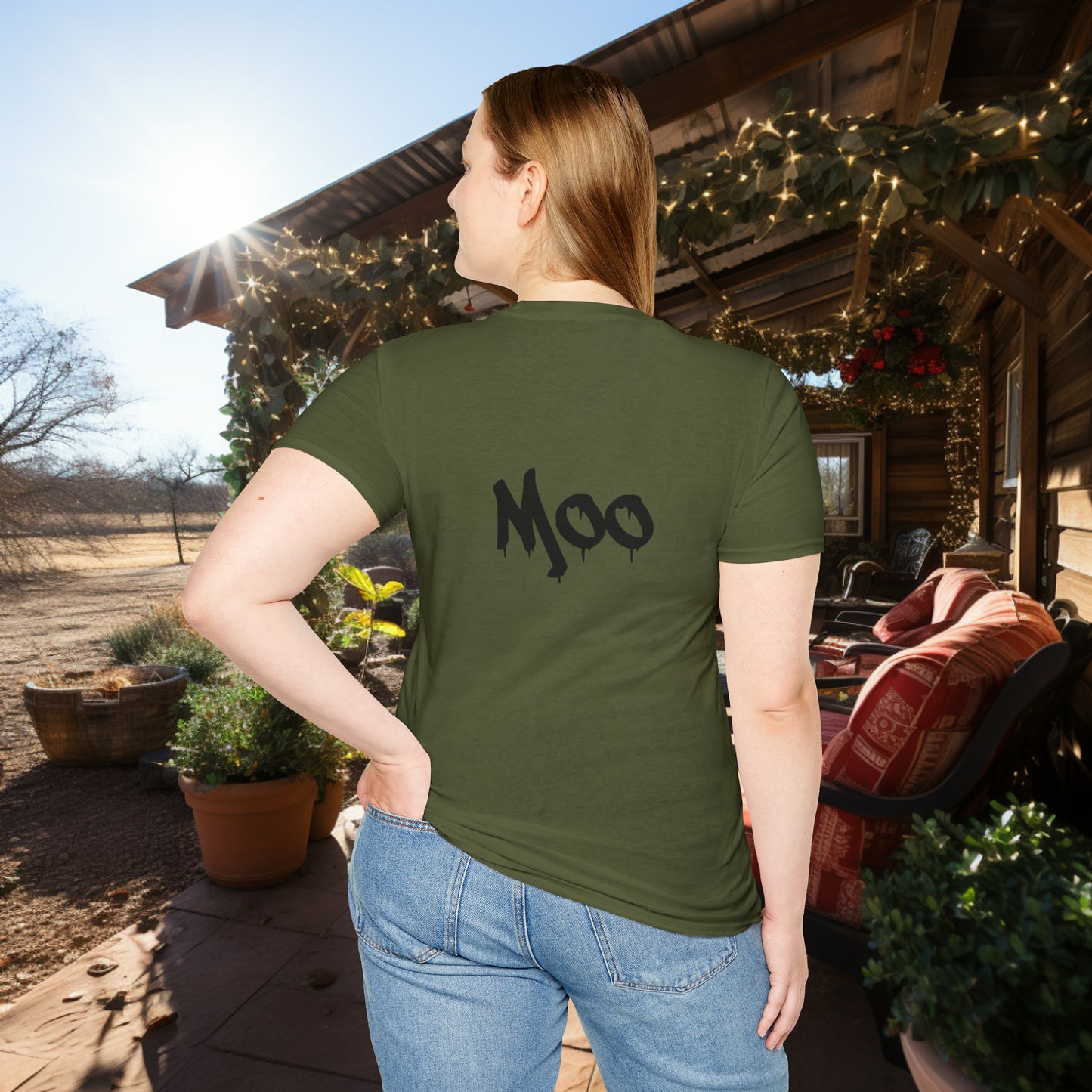 Unisex " Moo Cow" Soft Style T-Shirt.  Farmer Shirt, Cow Shirt, Gift For Animal Lovers, Unisex, Animal Rescue, Veteran, Birthday Gift.