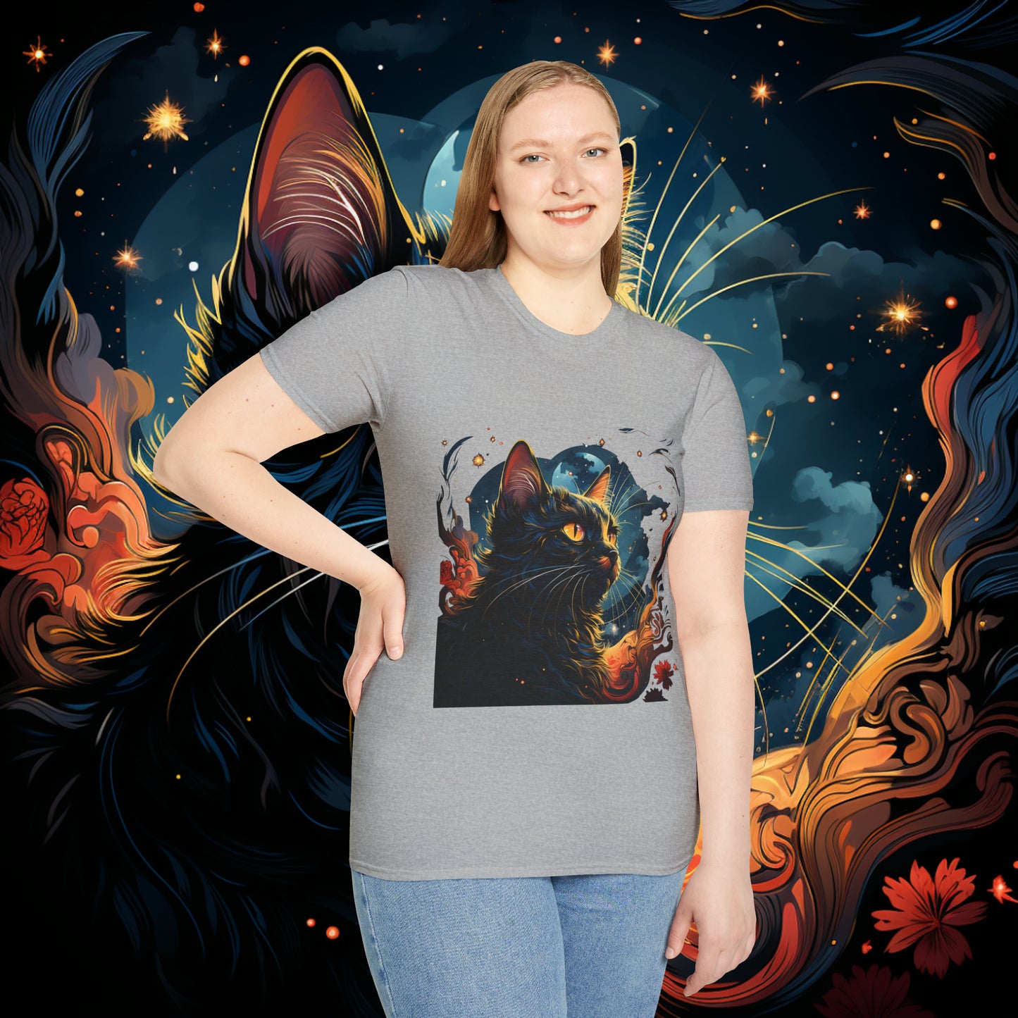 Short Sleeve "Space Cat" T-Shirt Unisex fit, Gift for Him, Gift for Her, Birthday Gift, Gift For Cat Lovers.