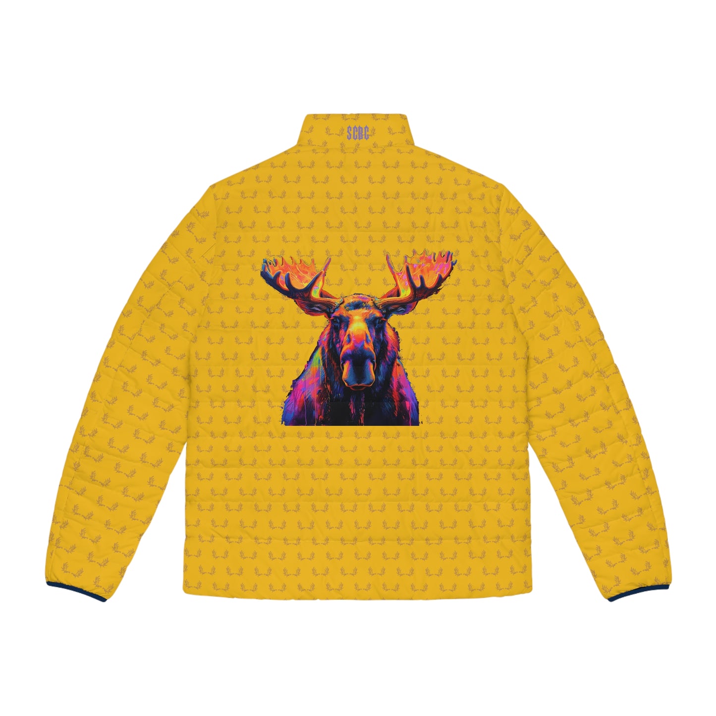 Men's SCBC "Antlered Foe" Puffer Jacket (AOP). Puffer Jacket, Spring, Mens Clothes, Warm Jacket, Lightweight, Moose, Graphic Design