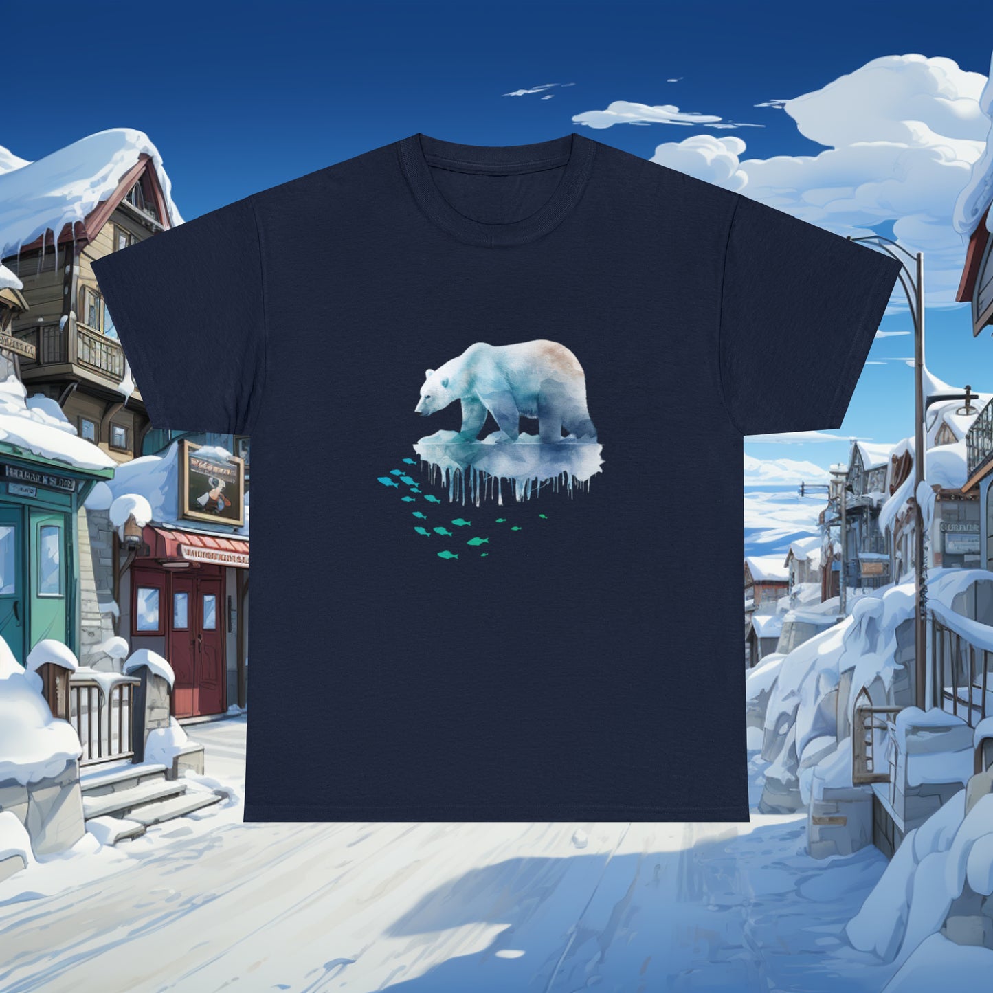 Unisex "Polar Fishing" Heavy Cotton Tee. Graphic T-Shirt, Unisex, Polar Bear, Animal Lover, Gift For Him, Gift For Her, Birthday Gift.