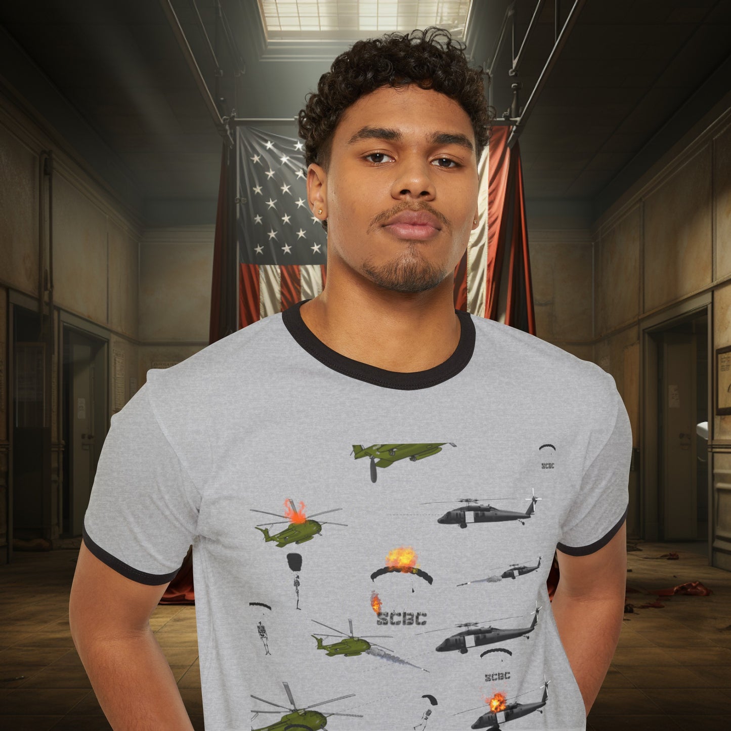 Unisex SCBC "Skull Wars" Cotton Ringer T-Shirt. Graphic T-Shirt, Streetwear, Branded T-Shirt, Original Design, Unisex, Army Shirt, Patriotic