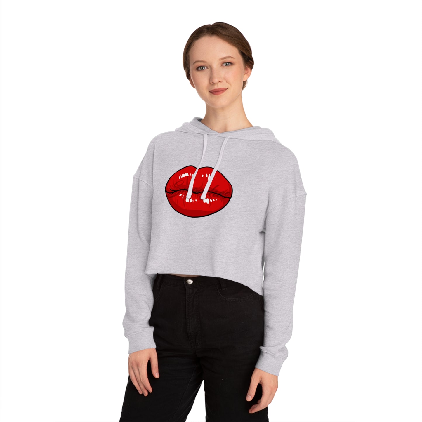 Smooches Lip Service Womens Cropped Hooded Hoodie