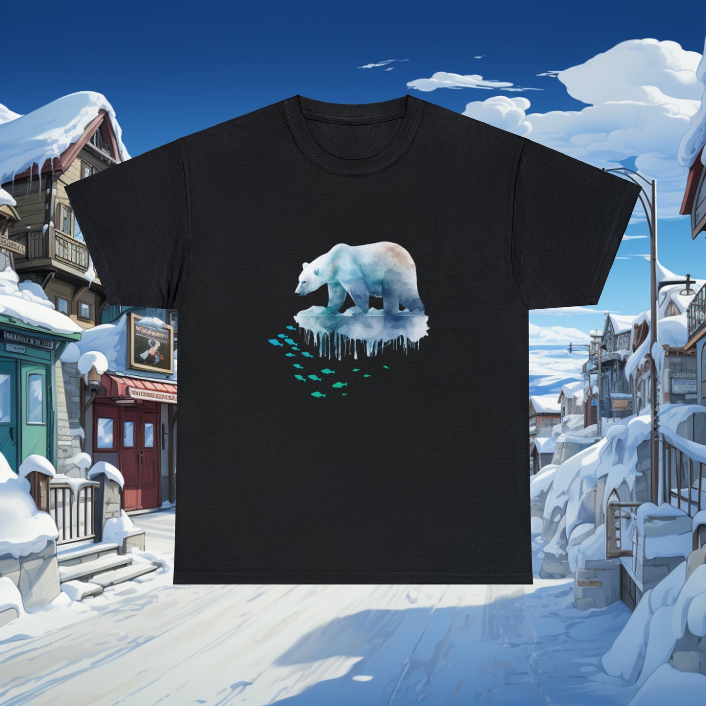 Unisex "Polar Fishing" Heavy Cotton Tee. Graphic T-Shirt, Unisex, Polar Bear, Animal Lover, Gift For Him, Gift For Her, Birthday Gift.