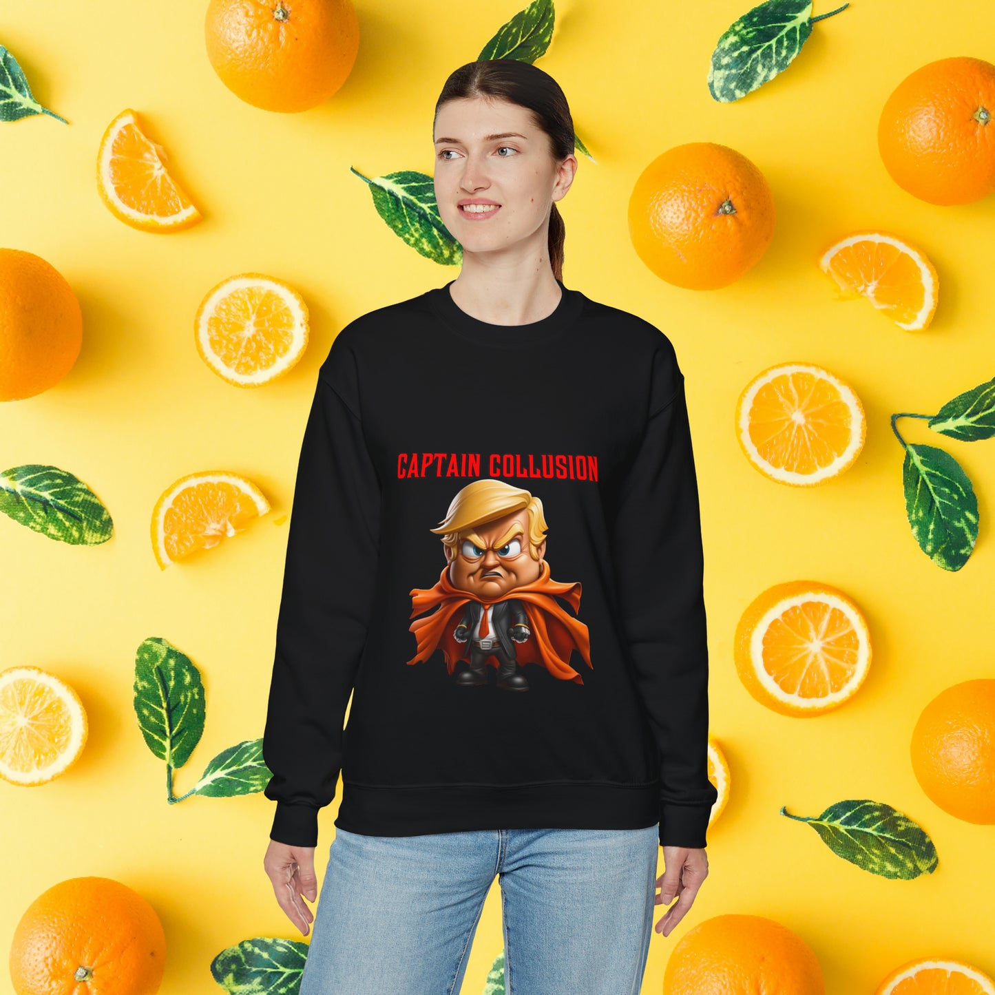 Unisex "Captain Collusion"  Heavy Blend™ Crewneck Sweatshirt. Political Shirt. Donald Trump Shirt. 2024 Election. Unisex. Gift For Him. Gift For Her. Birthday Gift. Christmas Gift.