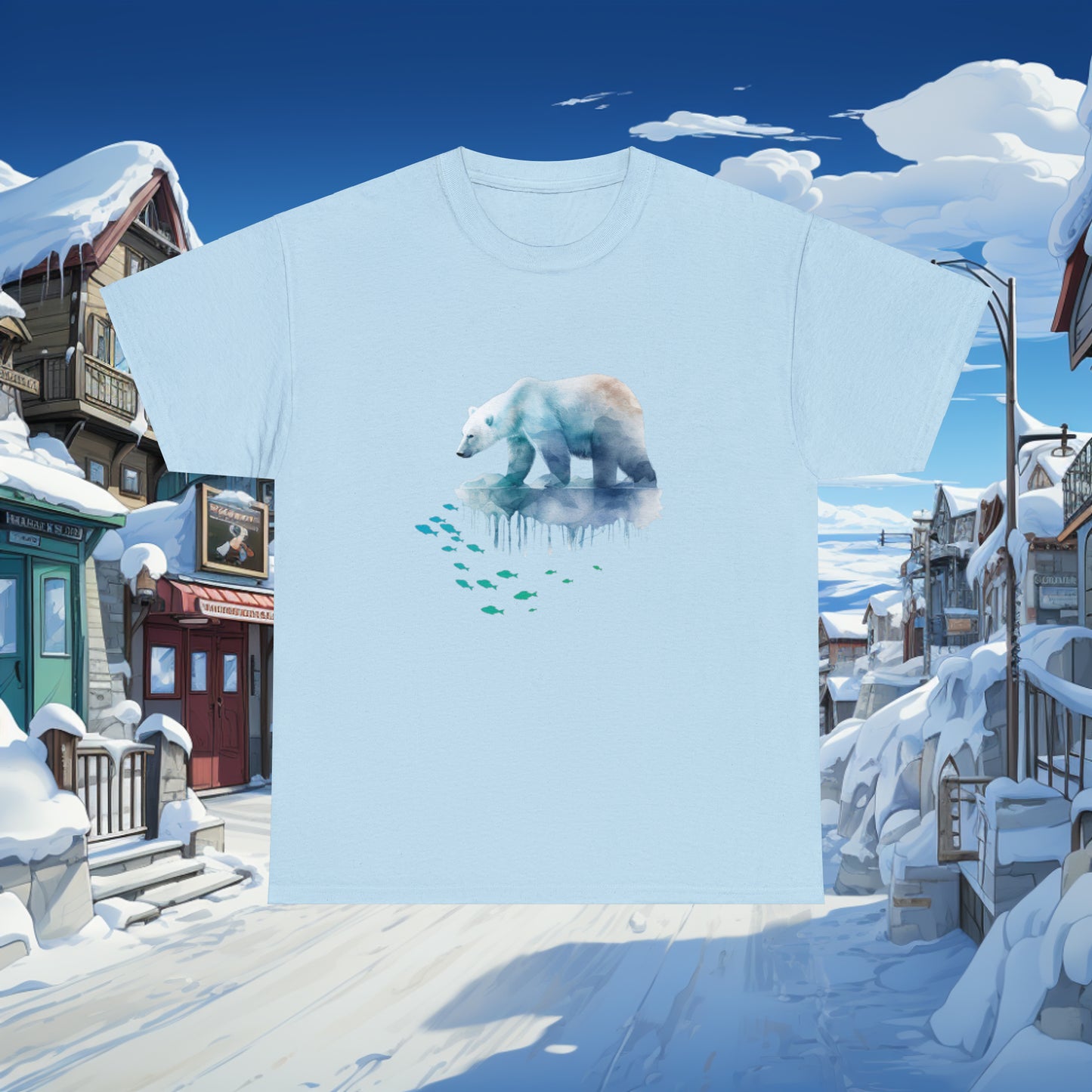 Unisex "Polar Fishing" Heavy Cotton Tee. Graphic T-Shirt, Unisex, Polar Bear, Animal Lover, Gift For Him, Gift For Her, Birthday Gift.