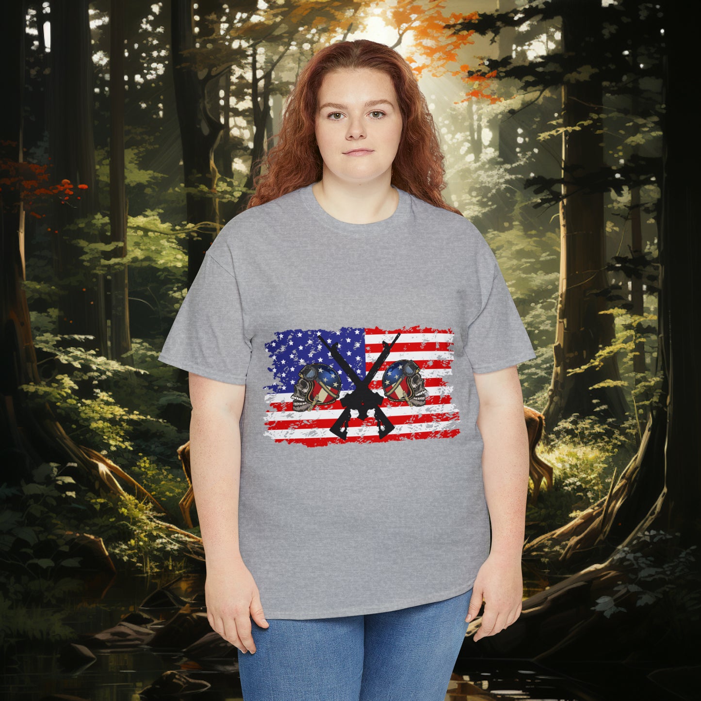 Unisex "American Hunter" Heavy Cotton Tee. Hunting Shirt. Patriotic Shirt. Gift For Hunter. Unisex. Hunting Lover. Patriot. Veteran. Birthday Gift. Christmas Gift