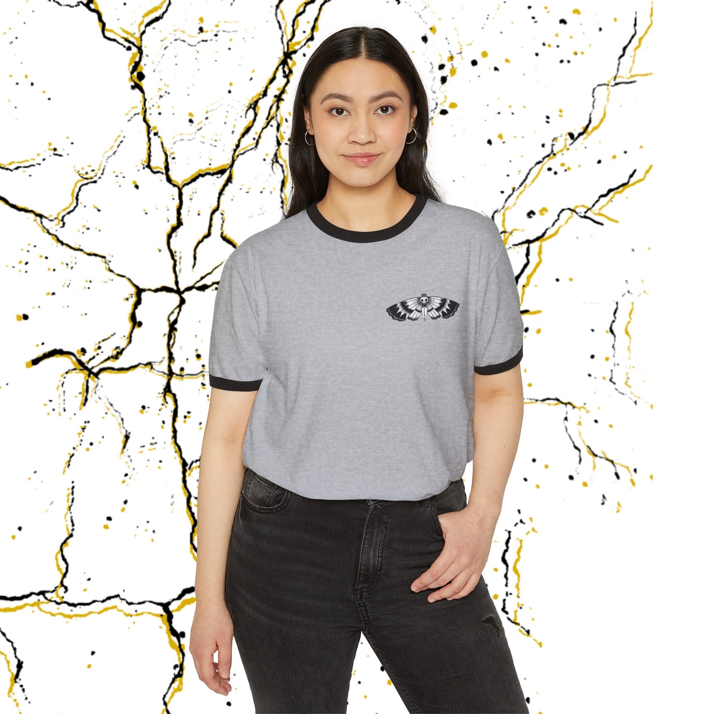 SCBC Unisex "Polilla" Cotton Ringer T-Shirt. Ringer T-shirt, Vintage, Branded, T-Shirt, Streetwear,  Unisex, Light Weight, Spring Fashion