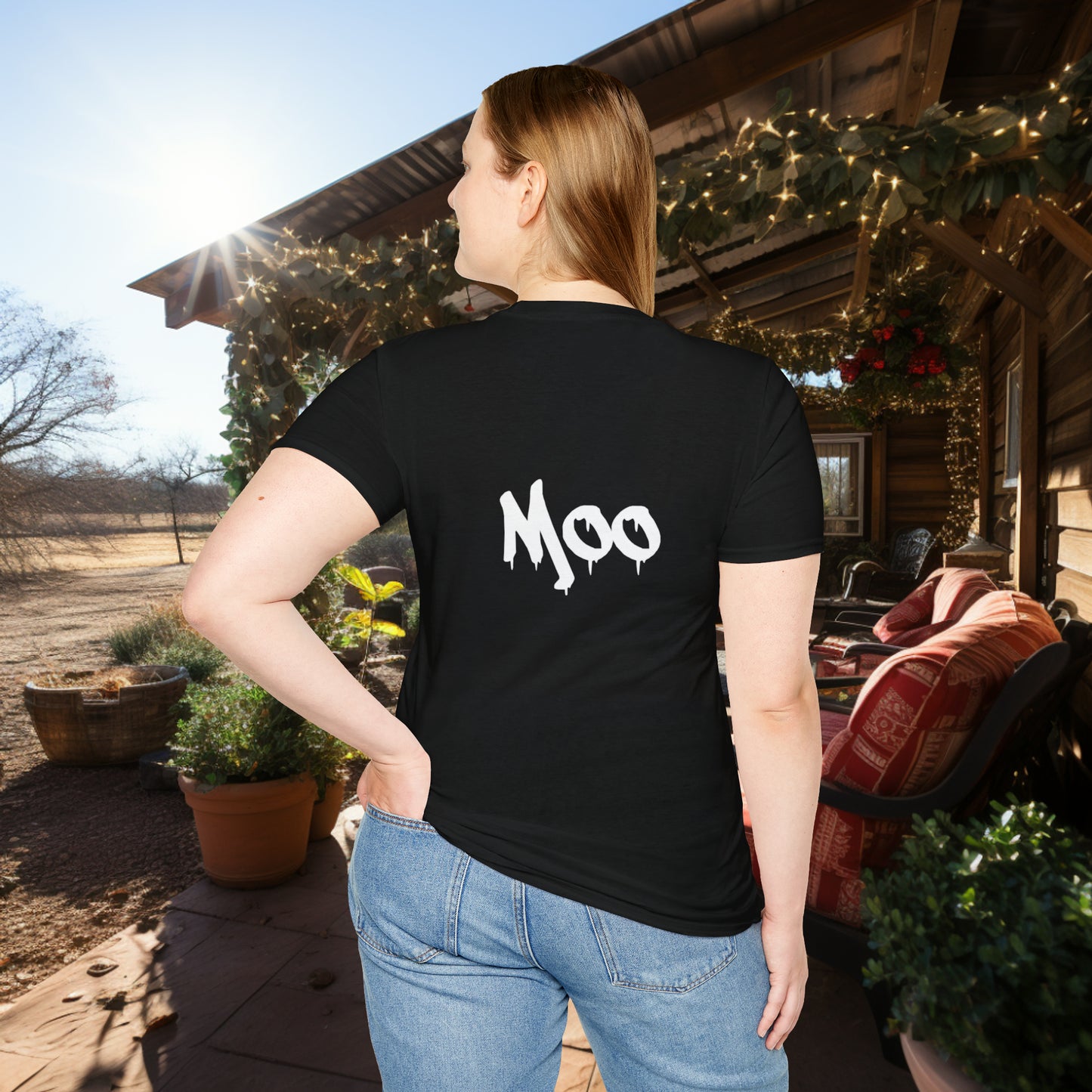 Unisex " Moo Cow" Soft Style T-Shirt.  Farmer Shirt, Cow Shirt, Gift For Animal Lovers, Unisex, Animal Rescue, Veteran, Birthday Gift.