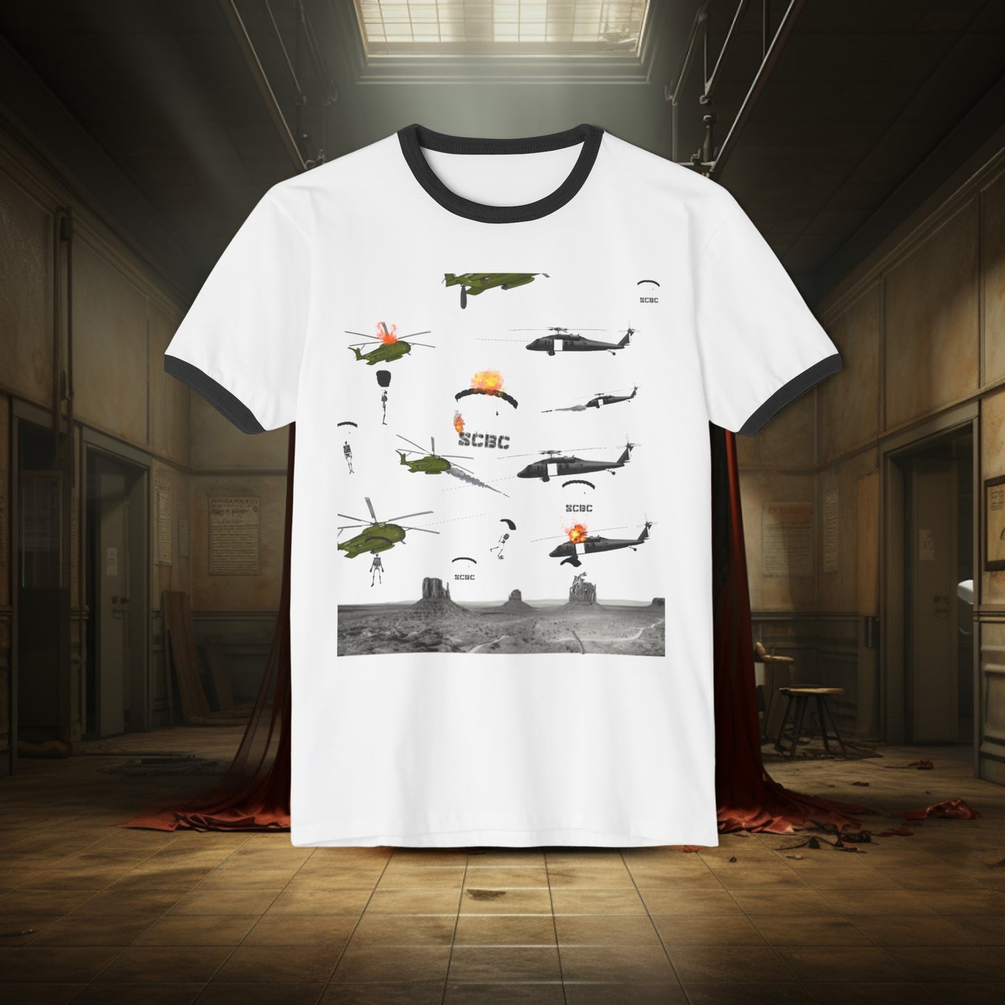 Unisex SCBC "Skull Wars" Cotton Ringer T-Shirt. Graphic T-Shirt, Streetwear, Branded T-Shirt, Original Design, Unisex, Army Shirt, Patriotic