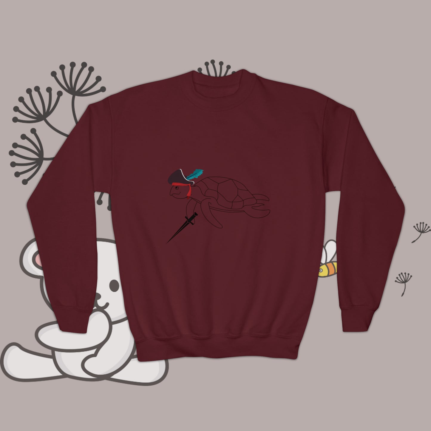 Youth "Pirate Turtle" Crewneck Sweatshirt. Youth Clothes. Pre-Teen. School Clothes. Streetwear. Birthday Gift. Kids Clothes. Gift For Kids