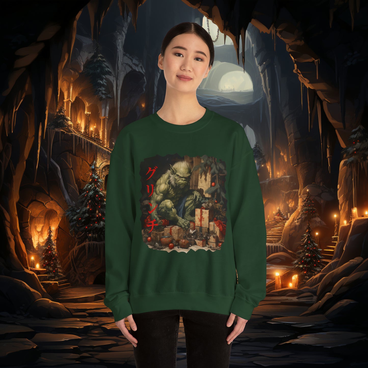 Unisex The Grinch (Japanese) Crewneck Sweatshirt. Christmas Sweater. Winter Sweater. The Grinch. Japanese. Holiday/Christmas Clothes