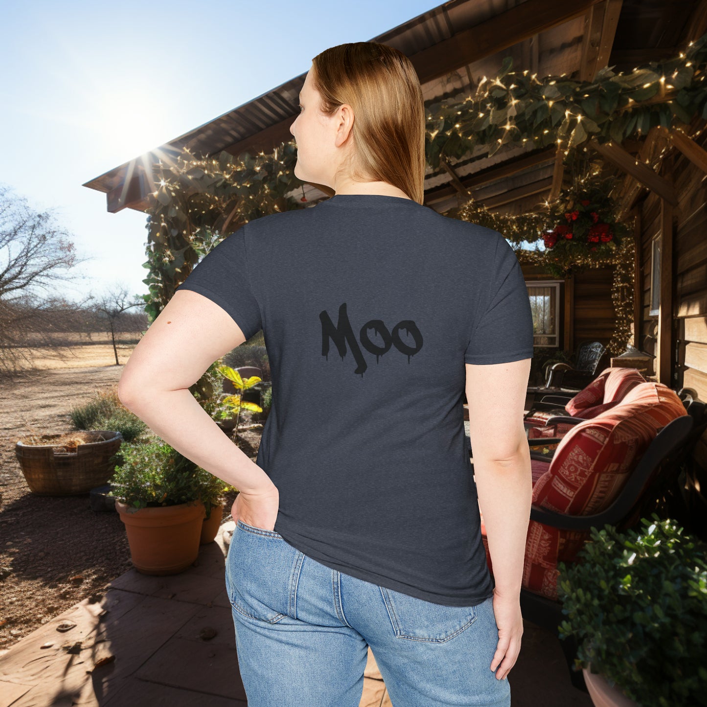Unisex " Moo Cow" Soft Style T-Shirt.  Farmer Shirt, Cow Shirt, Gift For Animal Lovers, Unisex, Animal Rescue, Veteran, Birthday Gift.