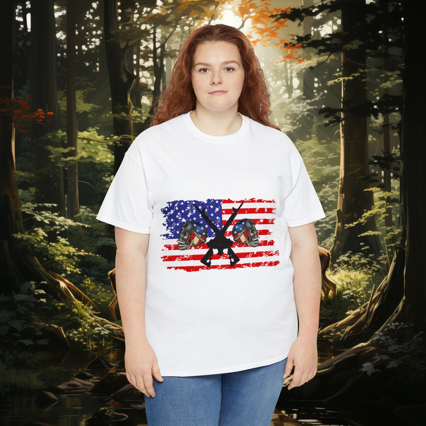 Unisex "American Hunter" Heavy Cotton Tee. Hunting Shirt. Patriotic Shirt. Gift For Hunter. Unisex. Hunting Lover. Patriot. Veteran. Birthday Gift. Christmas Gift