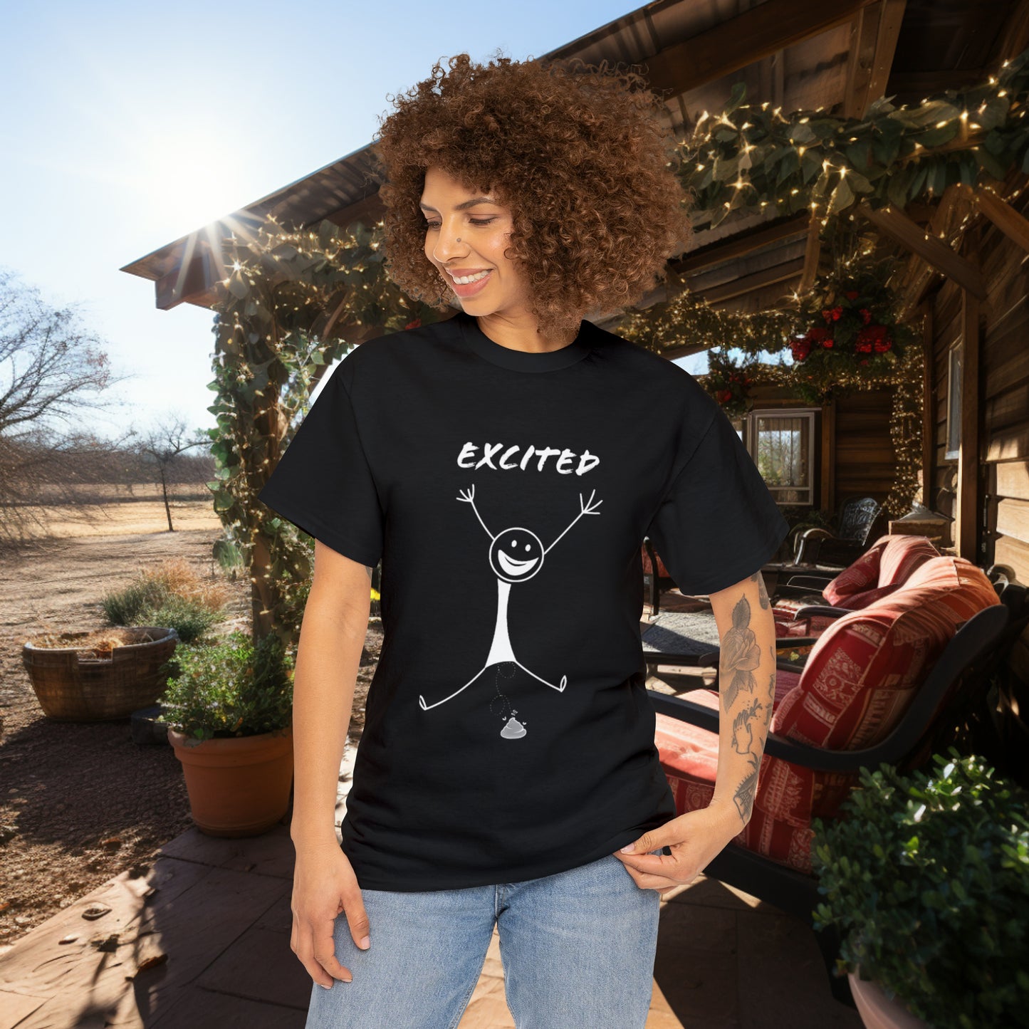 Unisex Excited Stick Figure Heavy Cotton Tee. Positive Affirmation. Inspiring Quote. Funny Shirt. Graphic T Shirt. Stick Figure Art