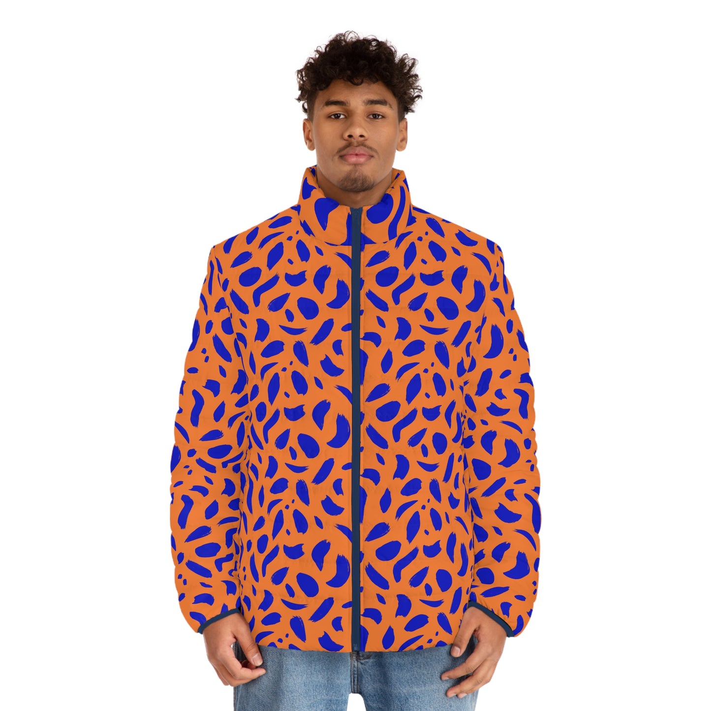 Men's SCBC "Rabid" Puffer Jacket (AOP). Puffer Jacket, Spring, Mens Clothes, Warm Jacket, Lightweight, Hyena, Graphic Design.