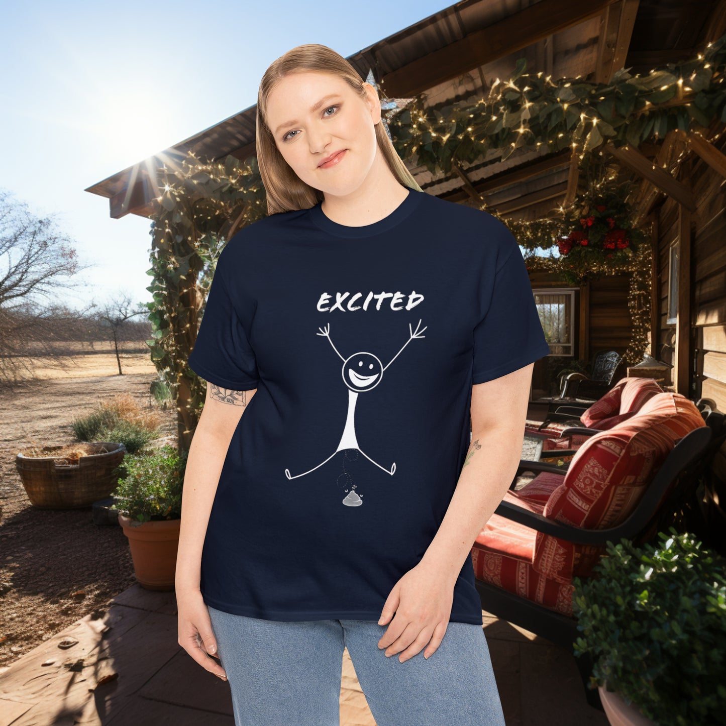 Unisex Excited Stick Figure Heavy Cotton Tee. Positive Affirmation. Inspiring Quote. Funny Shirt. Graphic T Shirt. Stick Figure Art