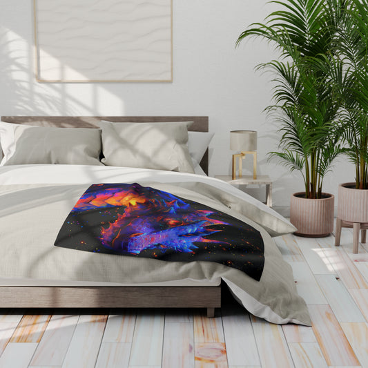 Arctic "Watchful Dragon" Fleece Blanket. Throw Blanket. Warm Blanket. Large Blanket. Fleece Blanket. Fantasy. Dragons. Home Decor.