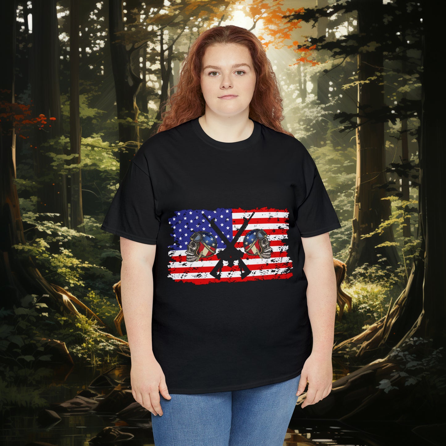 Unisex "American Hunter" Heavy Cotton Tee. Hunting Shirt. Patriotic Shirt. Gift For Hunter. Unisex. Hunting Lover. Patriot. Veteran. Birthday Gift. Christmas Gift