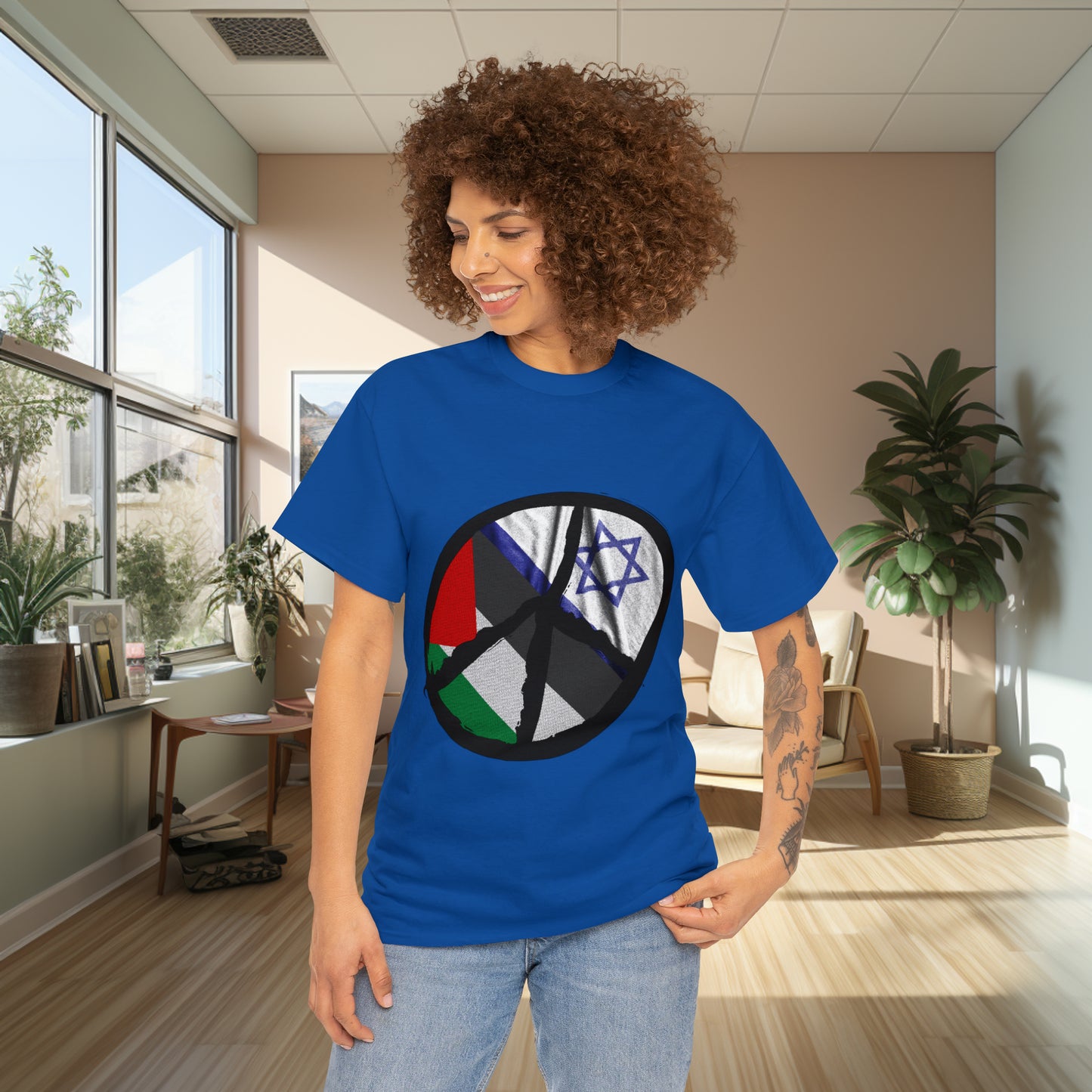Unisex Peace In The Middle East Heavy Cotton Tee. T-Shirt. Streetwear. Peace Shirt. Palestine. Israel. Unisex. Gift For Him. Gift For Her.