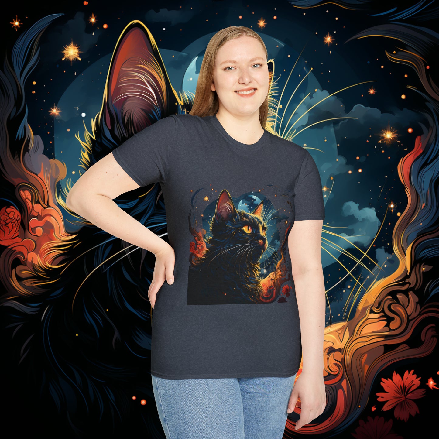 Short Sleeve "Space Cat" T-Shirt Unisex fit, Gift for Him, Gift for Her, Birthday Gift, Gift For Cat Lovers.