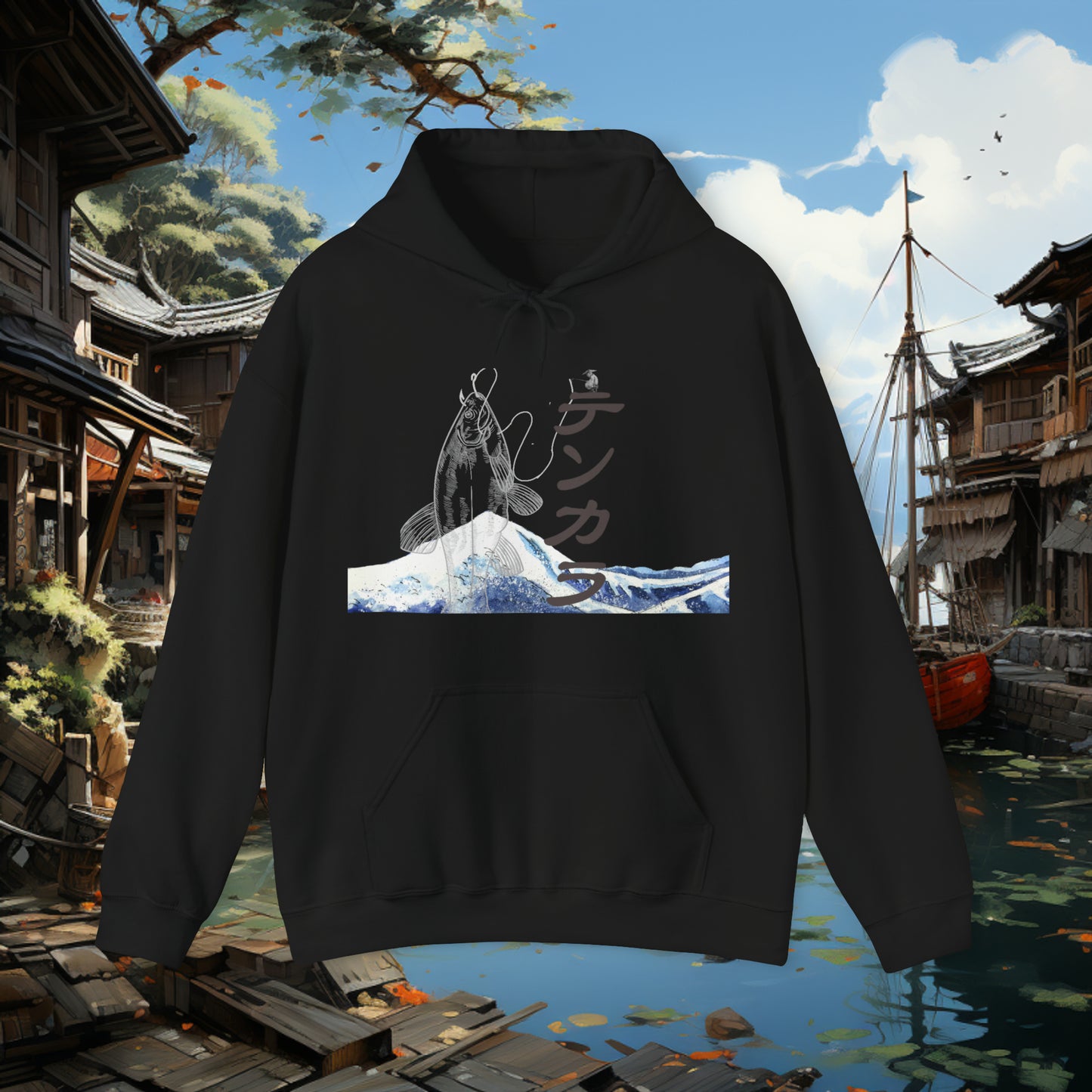 Unisex "Fly Fishing" Heavy Blend™ Hooded Sweatshirt. Graphic Sweater. Japanese. Hoodie. Gift For Him. Gift For Her. Fisherman. Fishing Gear