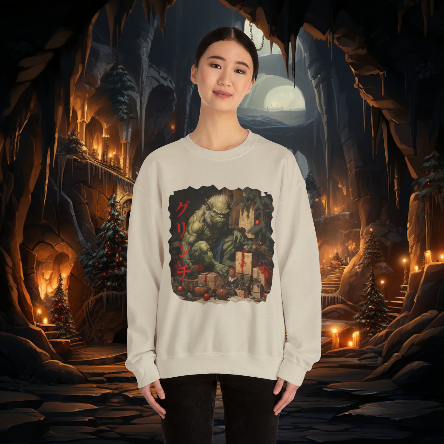 Unisex The Grinch (Japanese) Crewneck Sweatshirt. Christmas Sweater. Winter Sweater. The Grinch. Japanese. Holiday/Christmas Clothes