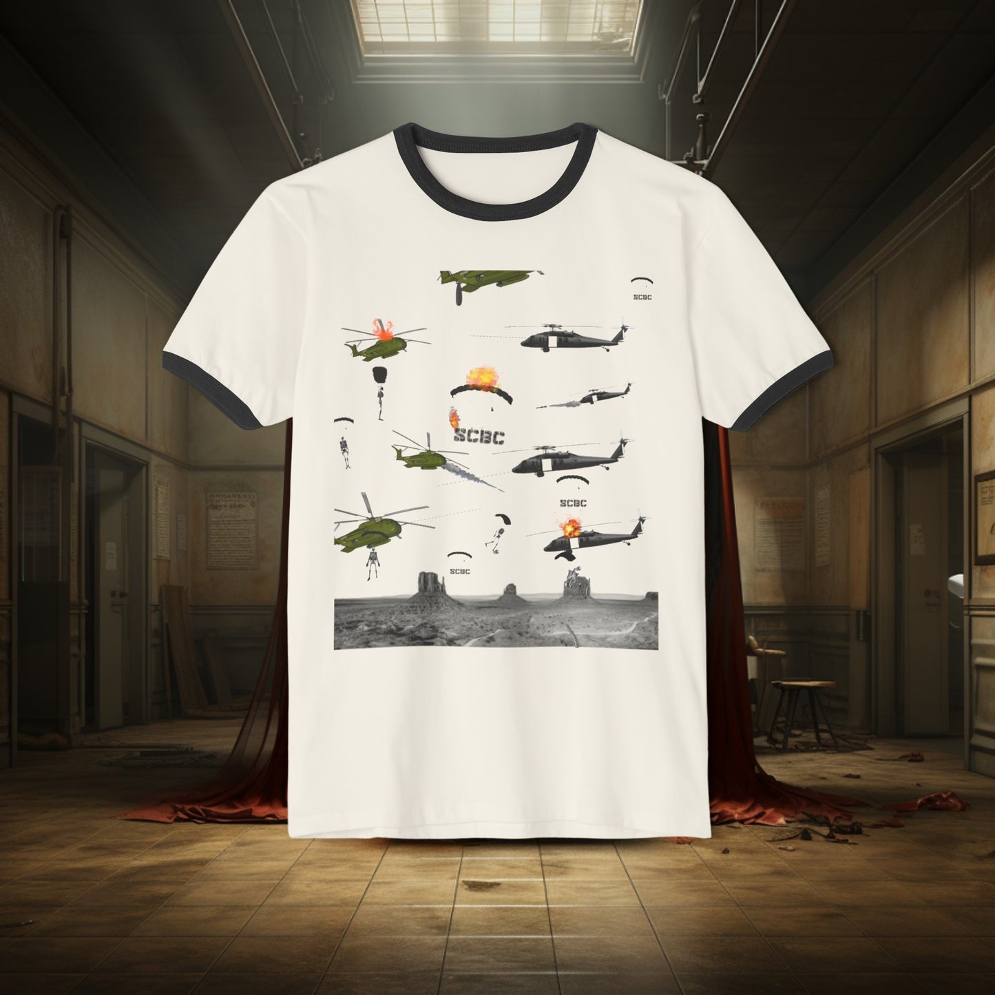 Unisex SCBC "Skull Wars" Cotton Ringer T-Shirt. Graphic T-Shirt, Streetwear, Branded T-Shirt, Original Design, Unisex, Army Shirt, Patriotic