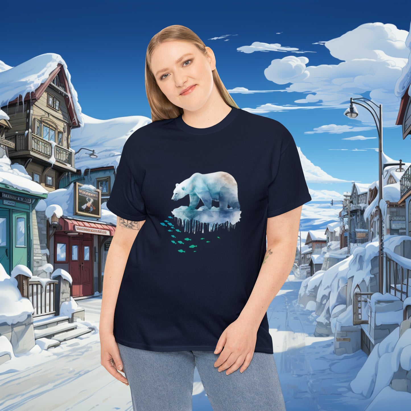 Unisex "Polar Fishing" Heavy Cotton Tee. Graphic T-Shirt, Unisex, Polar Bear, Animal Lover, Gift For Him, Gift For Her, Birthday Gift.