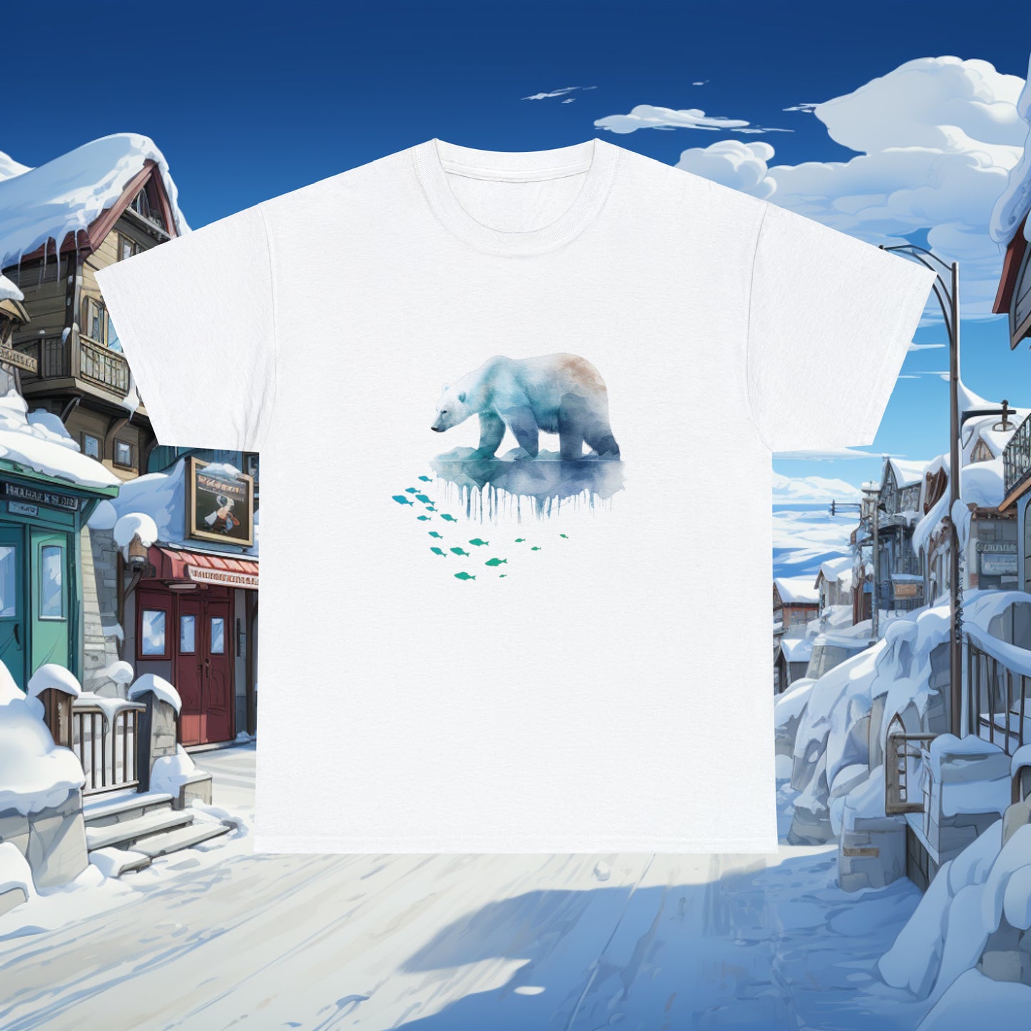 Unisex "Polar Fishing" Heavy Cotton Tee. Graphic T-Shirt, Unisex, Polar Bear, Animal Lover, Gift For Him, Gift For Her, Birthday Gift.