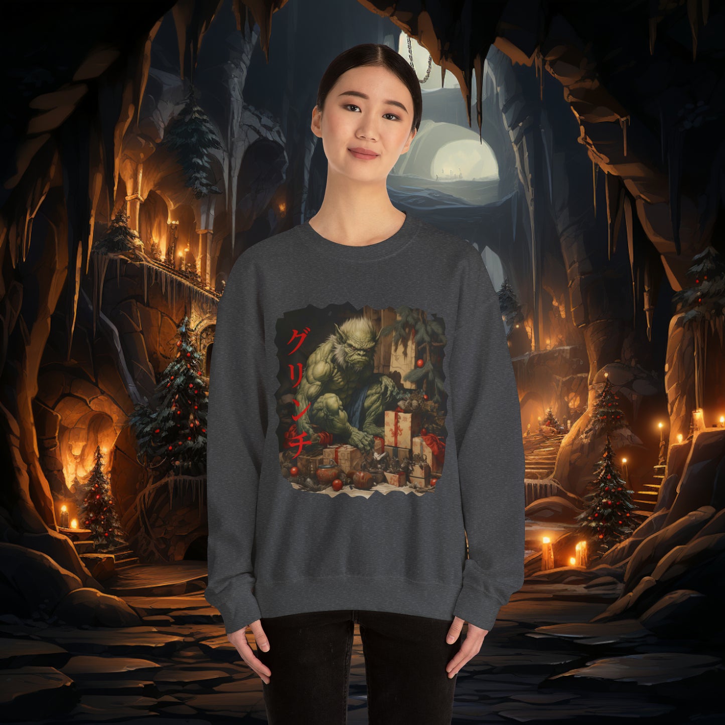 Unisex The Grinch (Japanese) Crewneck Sweatshirt. Christmas Sweater. Winter Sweater. The Grinch. Japanese. Holiday/Christmas Clothes